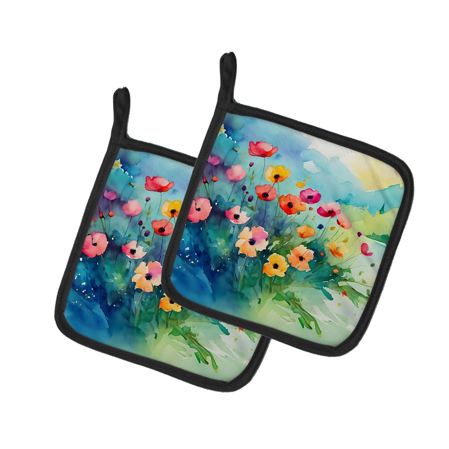 Anemones in Watercolor Pair of Pot Holders Kitchen Heat Resistant Pot Holders Sets Oven Hot Pads for Cooking Baking BBQ, 7 1/2 x