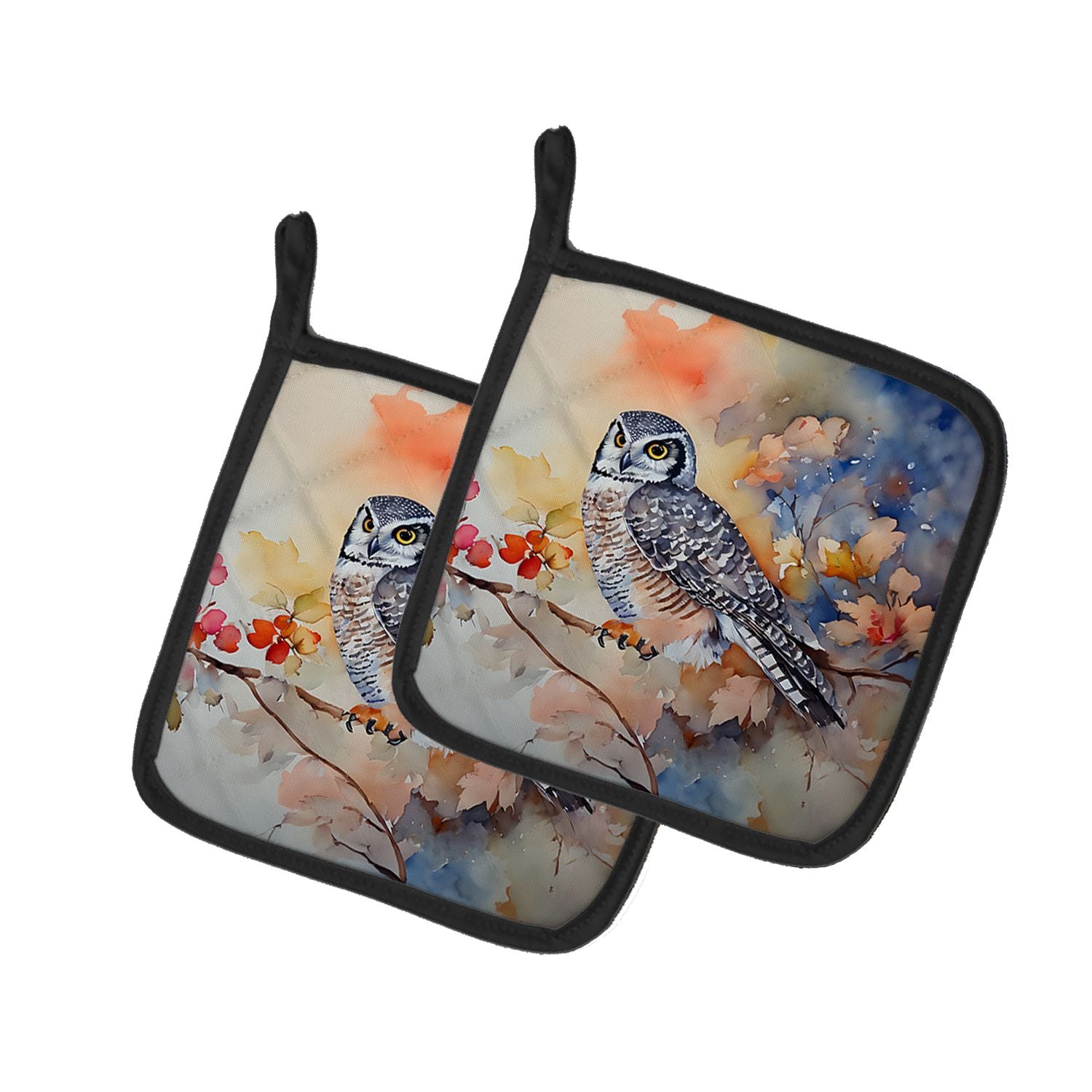 Northern Hawk Owl Pair of Pot Holders Kitchen Heat Resistant Pot Holders Sets Oven Hot Pads for Cooking Baking BBQ, 7 1/2 x 7 1/