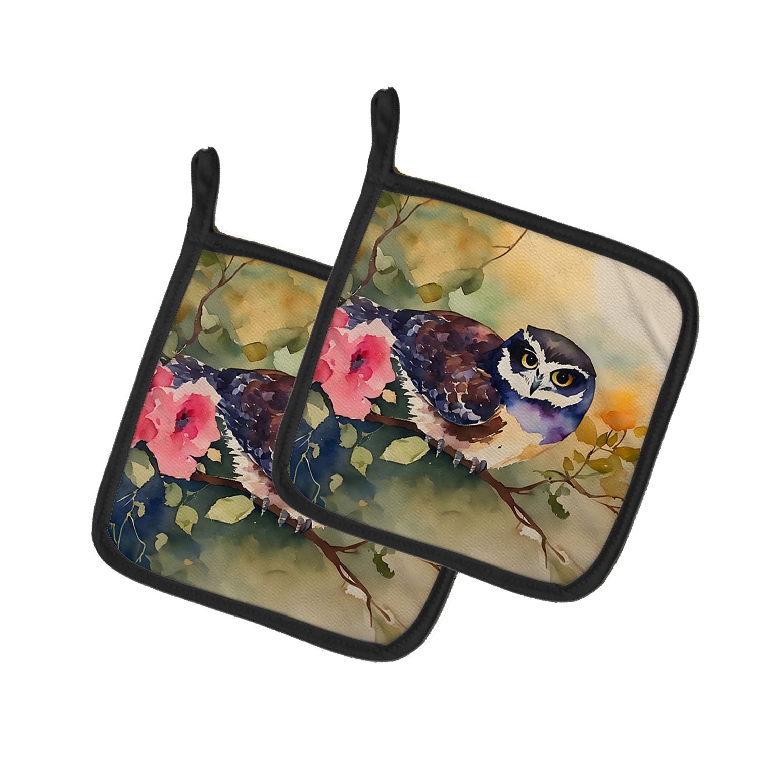 Spectacled Owl Pair of Pot Holders Kitchen Heat Resistant Pot Holders Sets Oven Hot Pads for Cooking Baking BBQ, 7 1/2 x 7 1/2