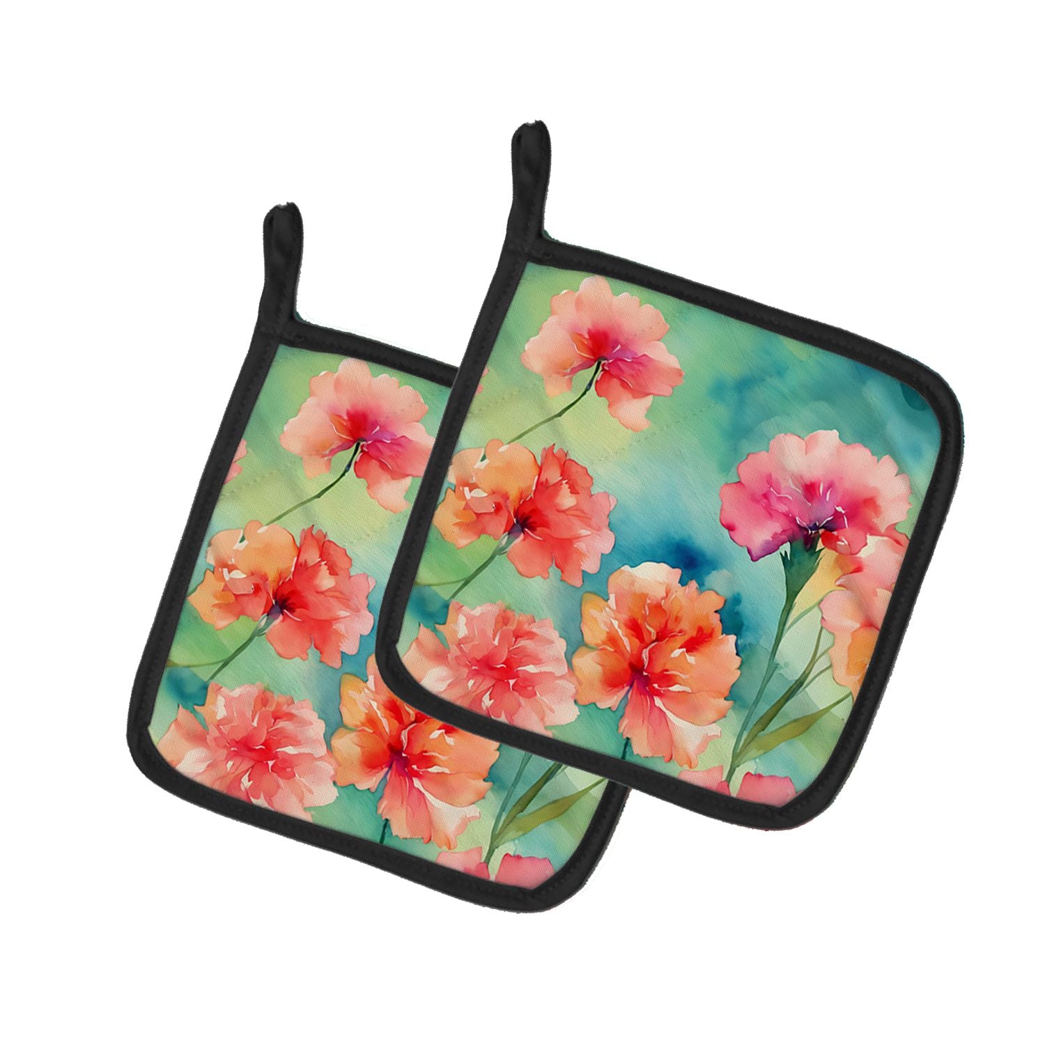 Carnations in Watercolor Pair of Pot Holders Kitchen Heat Resistant Pot Holders Sets Oven Hot Pads for Cooking Baking BBQ, 7 1/2