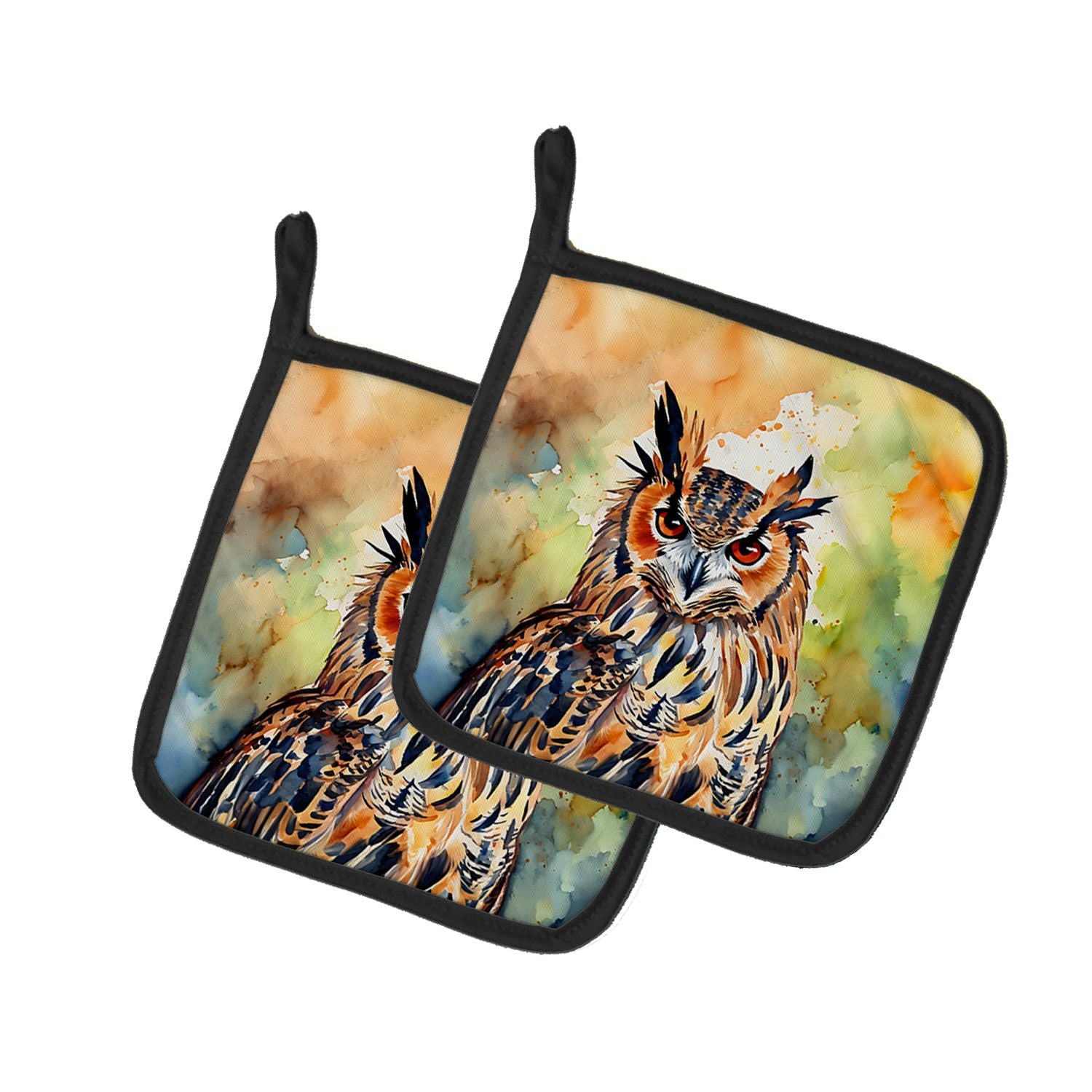 Eurasian Eagle Owl Pair of Pot Holders Kitchen Heat Resistant Pot Holders Sets Oven Hot Pads for Cooking Baking BBQ, 7 1/2 x 7 1