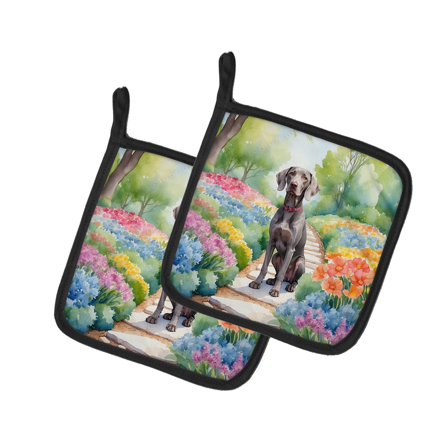 Weimaraner Spring Path Pair of Pot Holders Kitchen Heat Resistant Pot Holders Sets Oven Hot Pads for Cooking Baking BBQ, 7 1/2 x