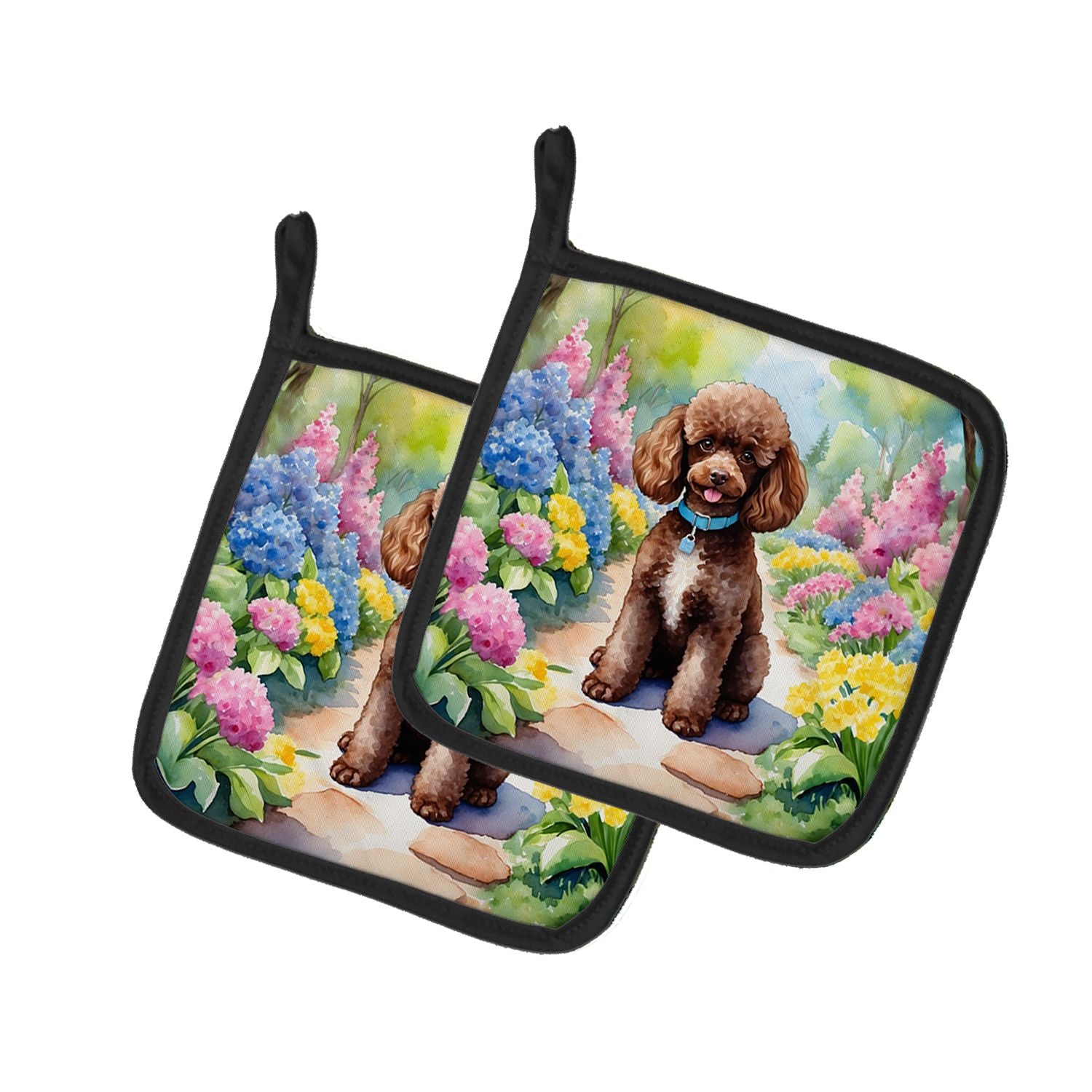 Chocolate Poodle Spring Path Pair of Pot Holders Kitchen Heat Resistant Pot Holders Sets Oven Hot Pads for Cooking Baking BBQ, 7