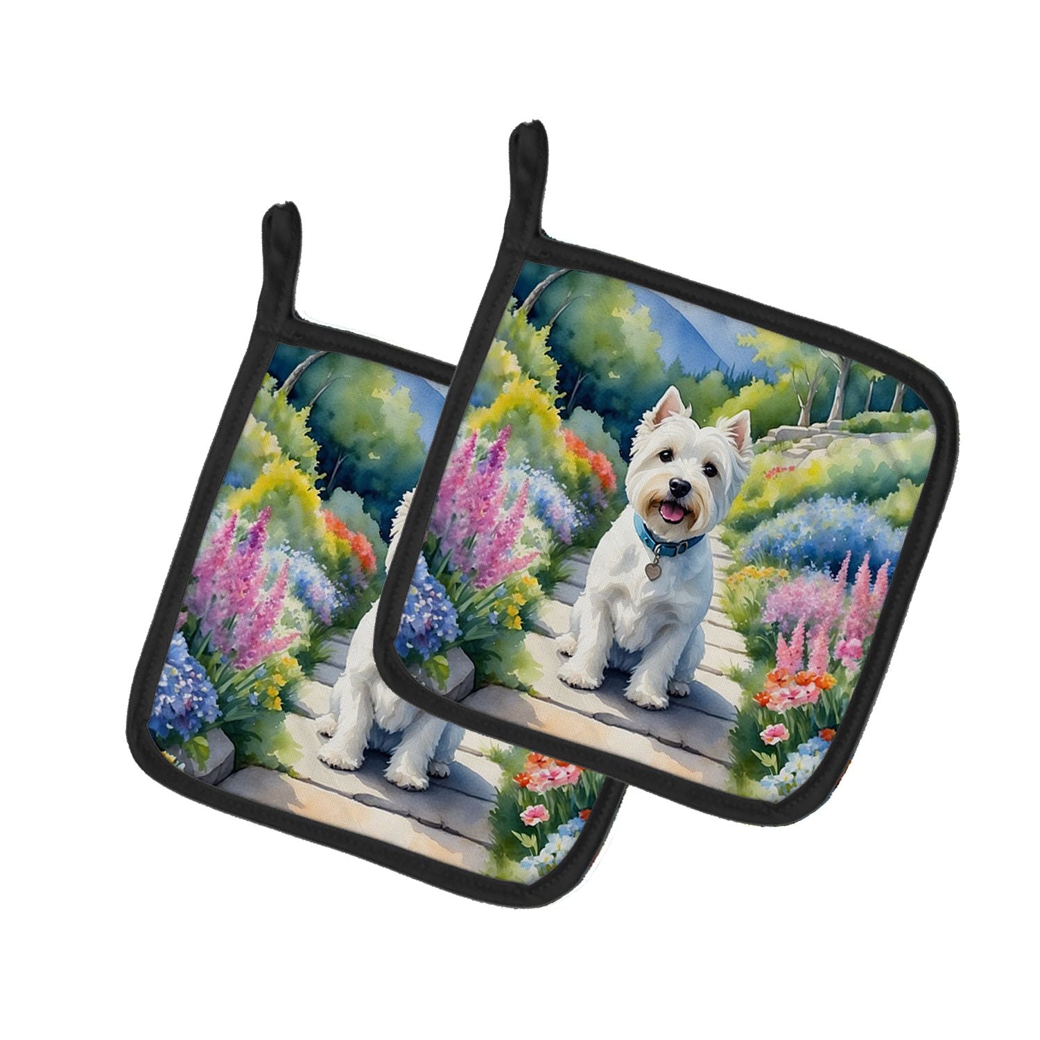 Westie Spring Path Pair of Pot Holders Kitchen Heat Resistant Pot Holders Sets Oven Hot Pads for Cooking Baking BBQ, 7 1/2 x 7 1