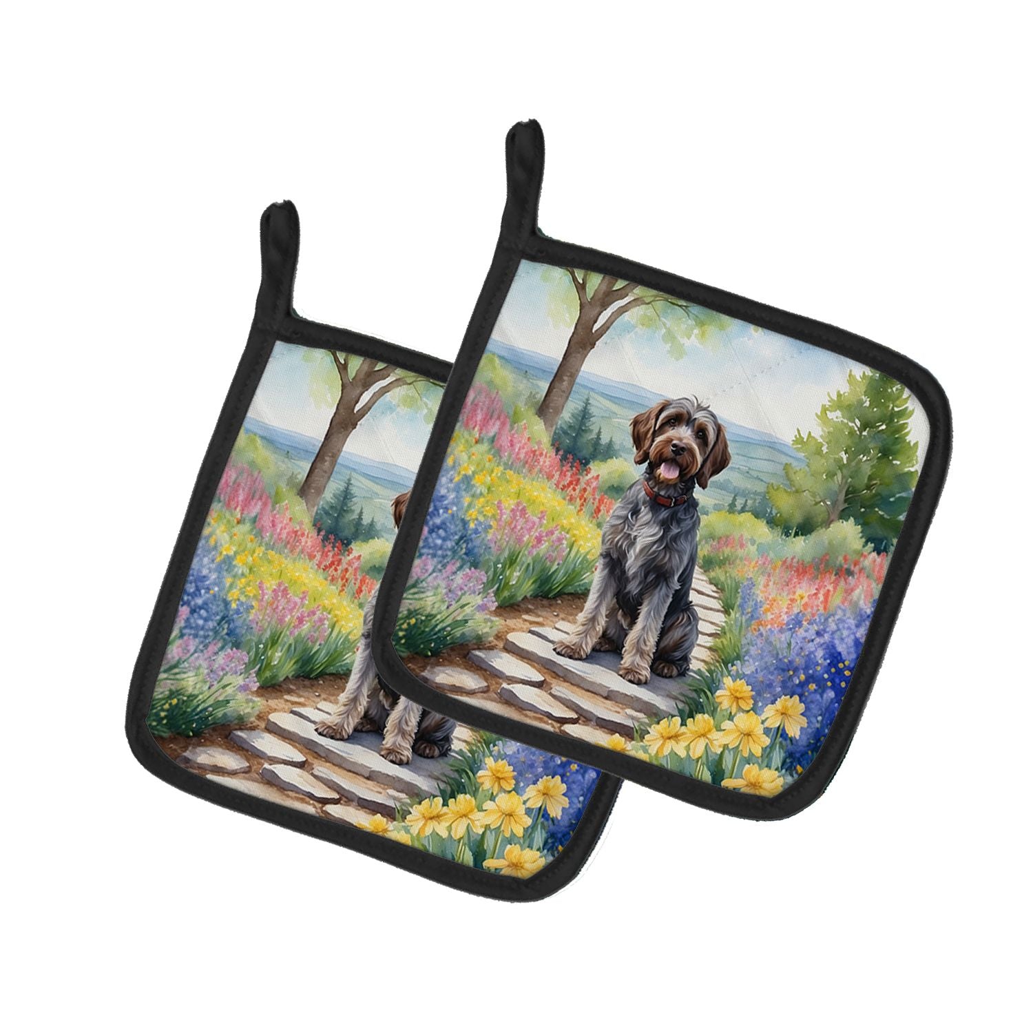 Wirehaired Pointing Griffon Spring Path Pair of Pot Holders Kitchen Heat Resistant Pot Holders Sets Oven Hot Pads for Cooking Ba