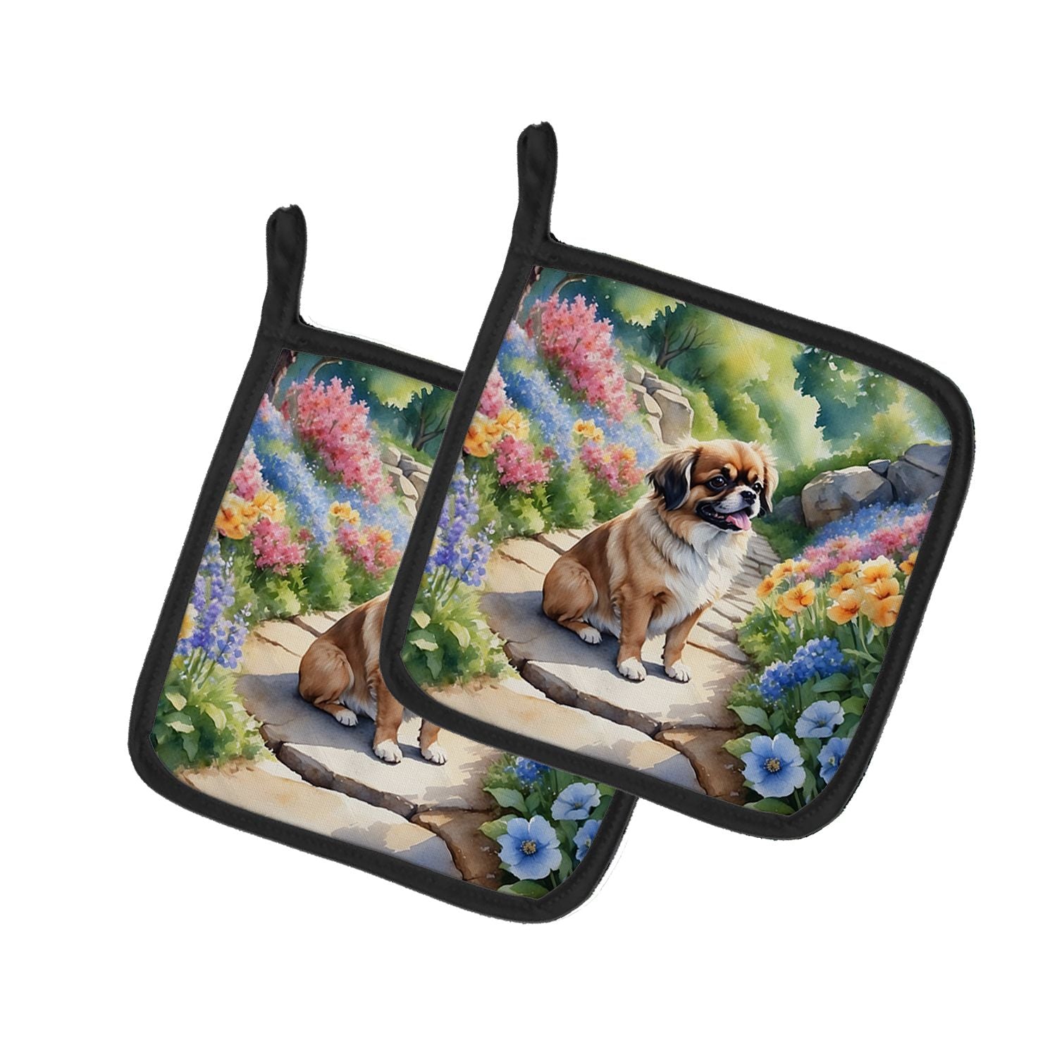 Tibetan Spaniel Spring Path Pair of Pot Holders Kitchen Heat Resistant Pot Holders Sets Oven Hot Pads for Cooking Baking BBQ, 7 