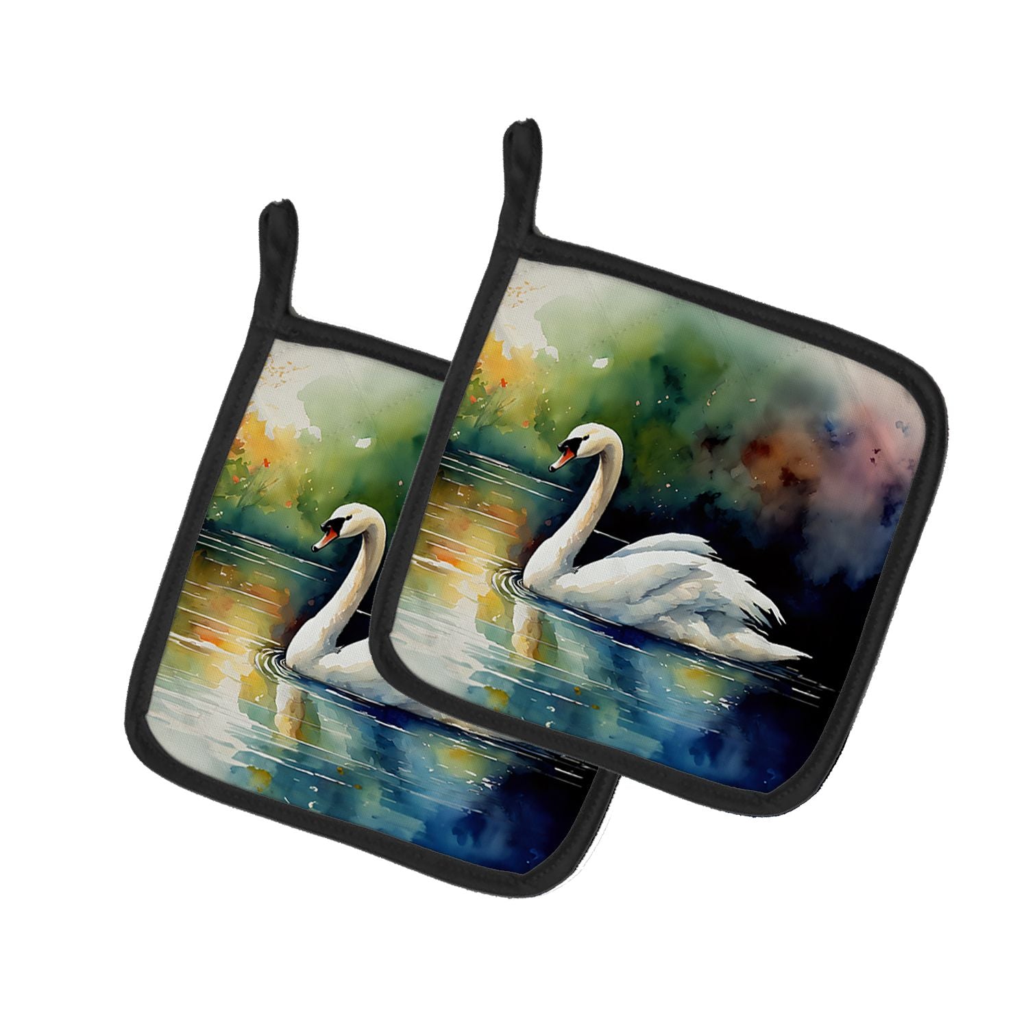 Swan Pair of Pot Holders Kitchen Heat Resistant Pot Holders Sets Oven Hot Pads for Cooking Baking BBQ, 7 1/2 x 7 1/2