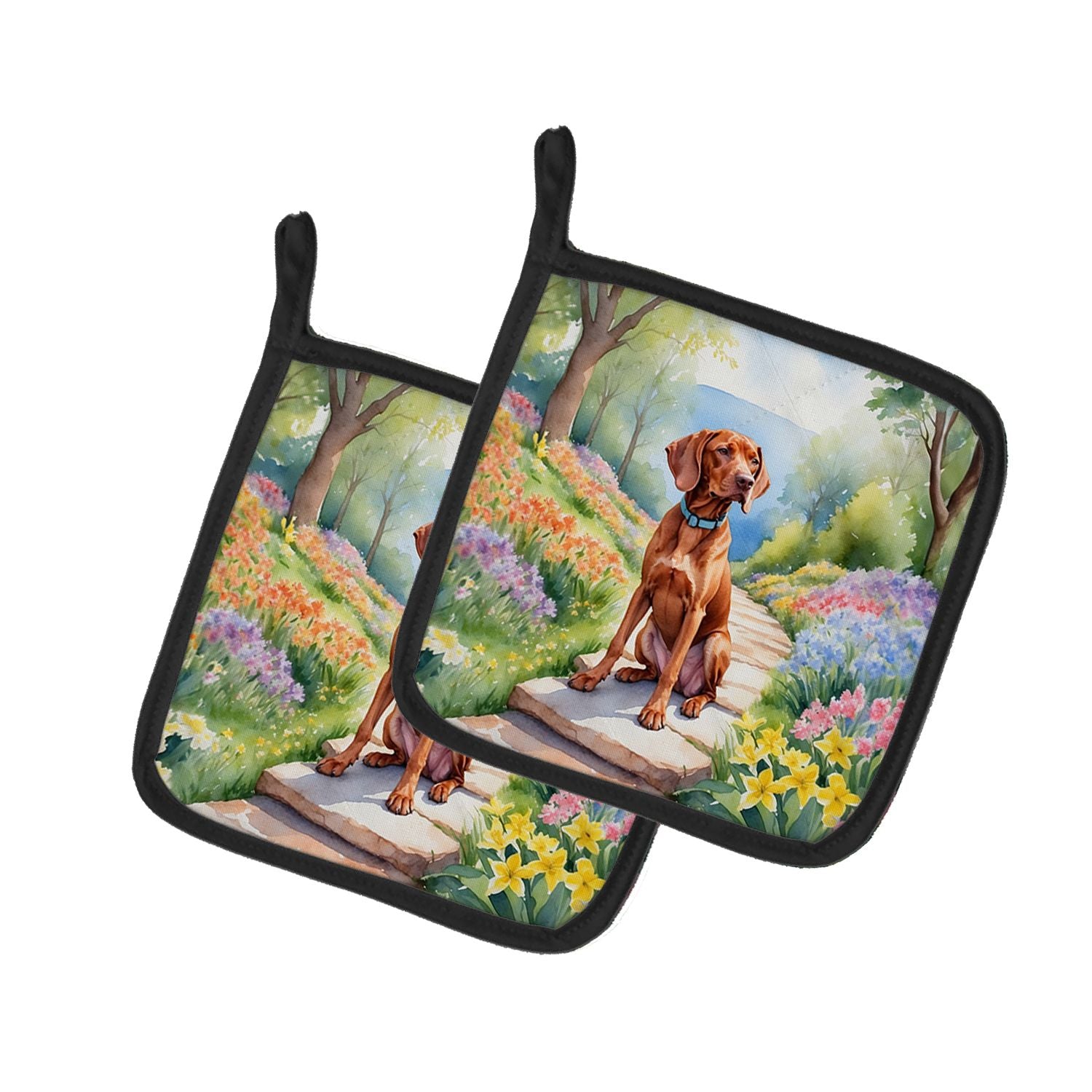Vizsla Spring Path Pair of Pot Holders Kitchen Heat Resistant Pot Holders Sets Oven Hot Pads for Cooking Baking BBQ, 7 1/2 x 7 1