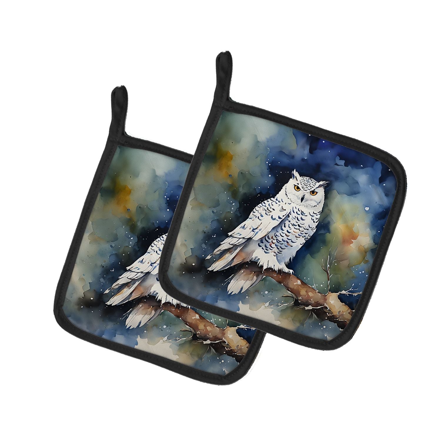 Snowy Owl Pair of Pot Holders Kitchen Heat Resistant Pot Holders Sets Oven Hot Pads for Cooking Baking BBQ, 7 1/2 x 7 1/2