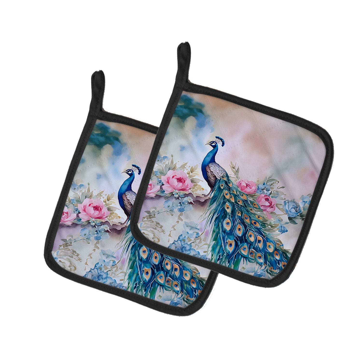 Peacock Pair of Pot Holders Kitchen Heat Resistant Pot Holders Sets Oven Hot Pads for Cooking Baking BBQ, 7 1/2 x 7 1/2