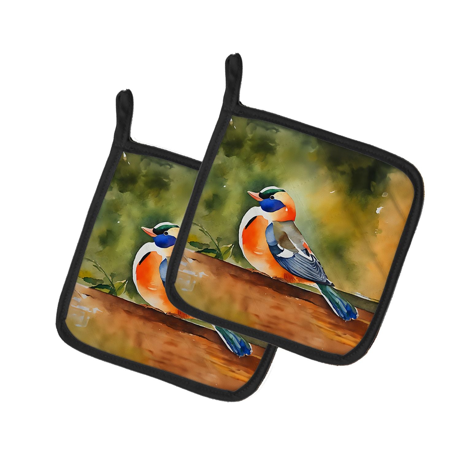 Mandarin Duck Pair of Pot Holders Kitchen Heat Resistant Pot Holders Sets Oven Hot Pads for Cooking Baking BBQ, 7 1/2 x 7 1/2