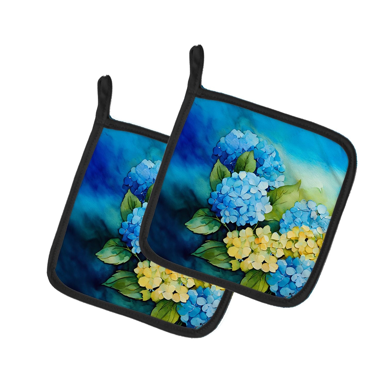Hydrangeas in Watercolor Pair of Pot Holders Kitchen Heat Resistant Pot Holders Sets Oven Hot Pads for Cooking Baking BBQ, 7 1/2