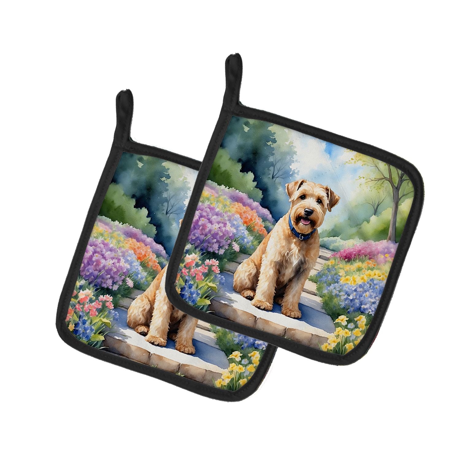 Wheaten Terrier Spring Path Pair of Pot Holders Kitchen Heat Resistant Pot Holders Sets Oven Hot Pads for Cooking Baking BBQ, 7 