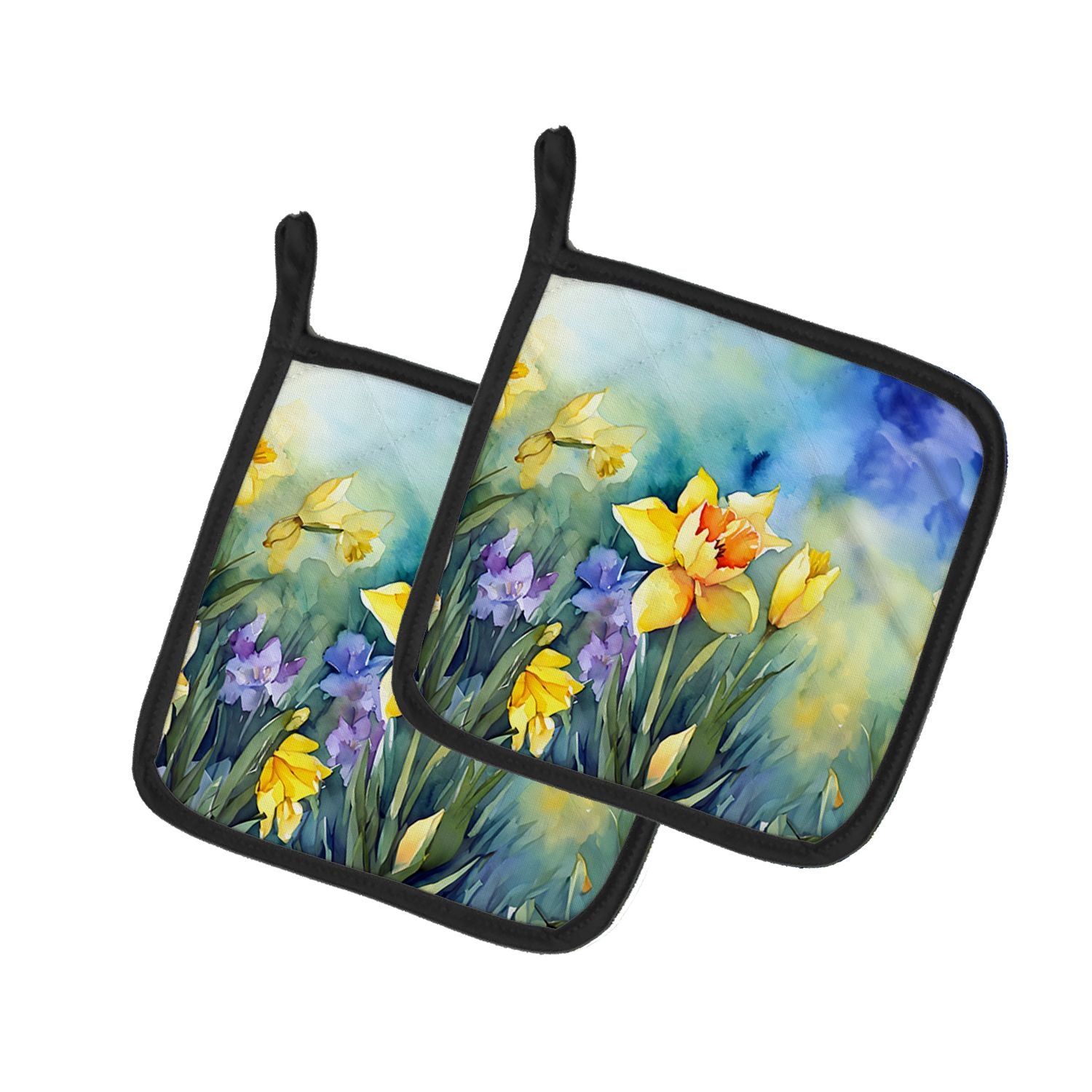 Daffodils in Watercolor Pair of Pot Holders Kitchen Heat Resistant Pot Holders Sets Oven Hot Pads for Cooking Baking BBQ, 7 1/2 