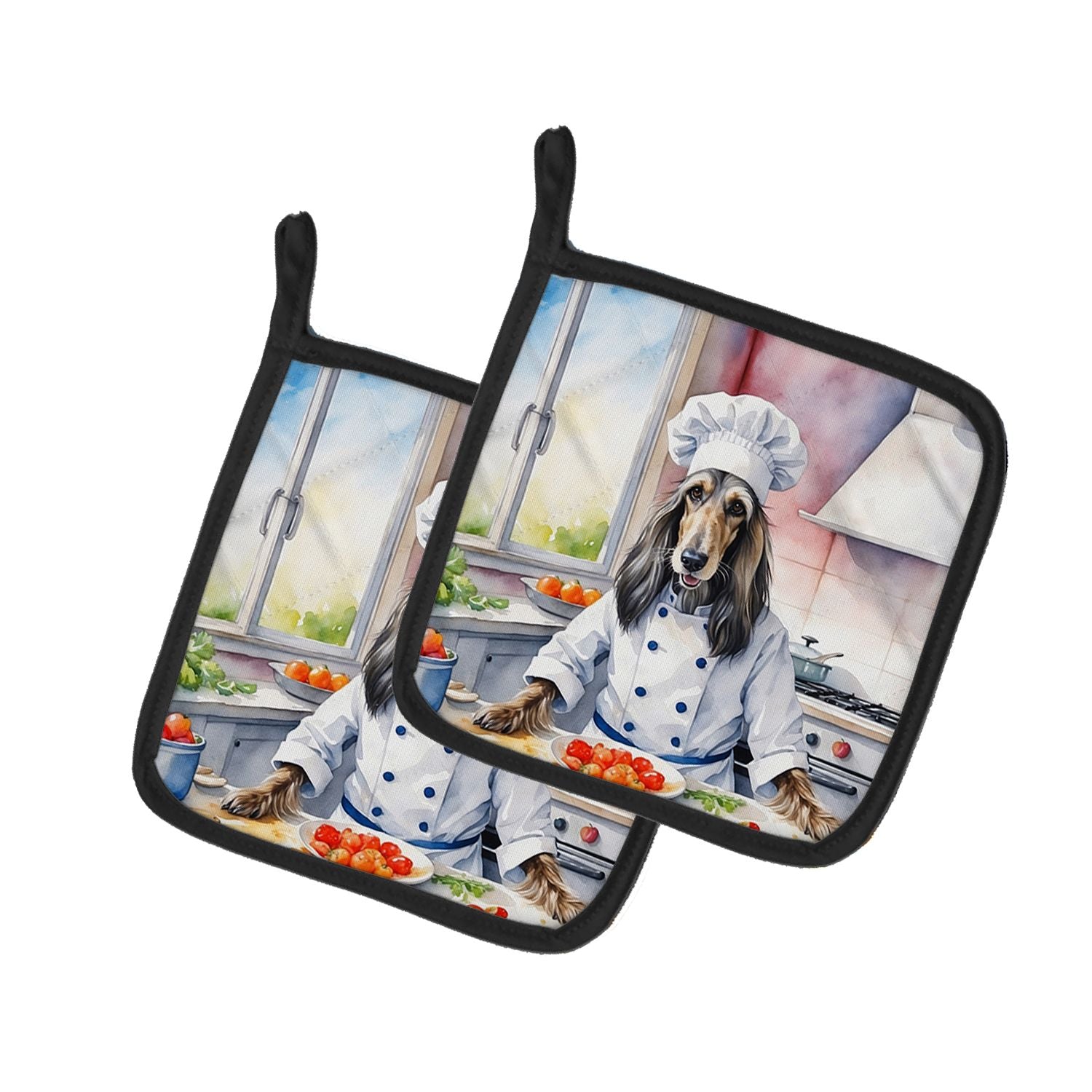 Afghan Hound The Chef Pair of Pot Holders Kitchen Heat Resistant Pot Holders Sets Oven Hot Pads for Cooking Baking BBQ, 7 1/2 x 