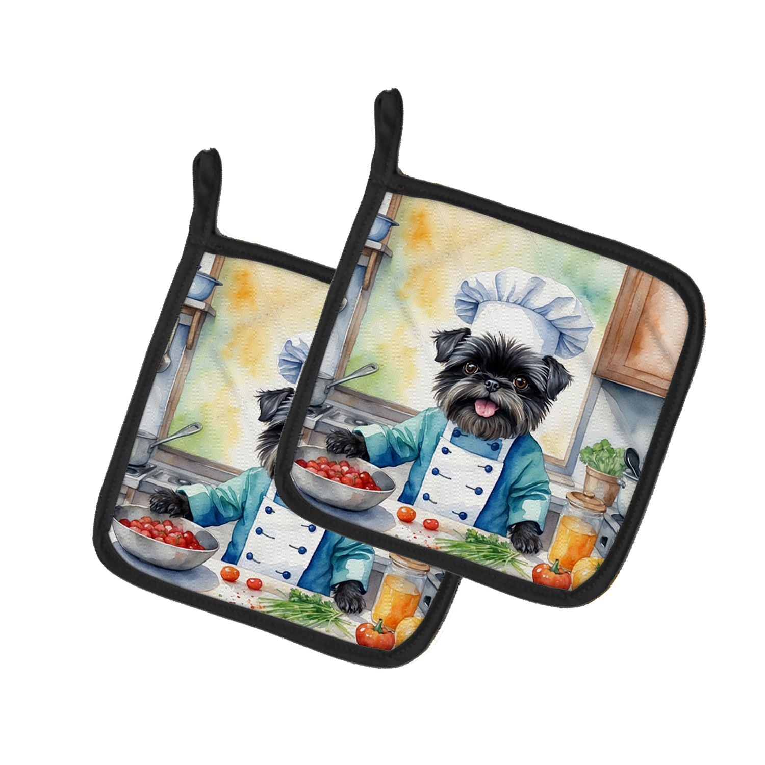 Affenpinscher The Chef Pair of Pot Holders Kitchen Heat Resistant Pot Holders Sets Oven Hot Pads for Cooking Baking BBQ, 7 1/2 x