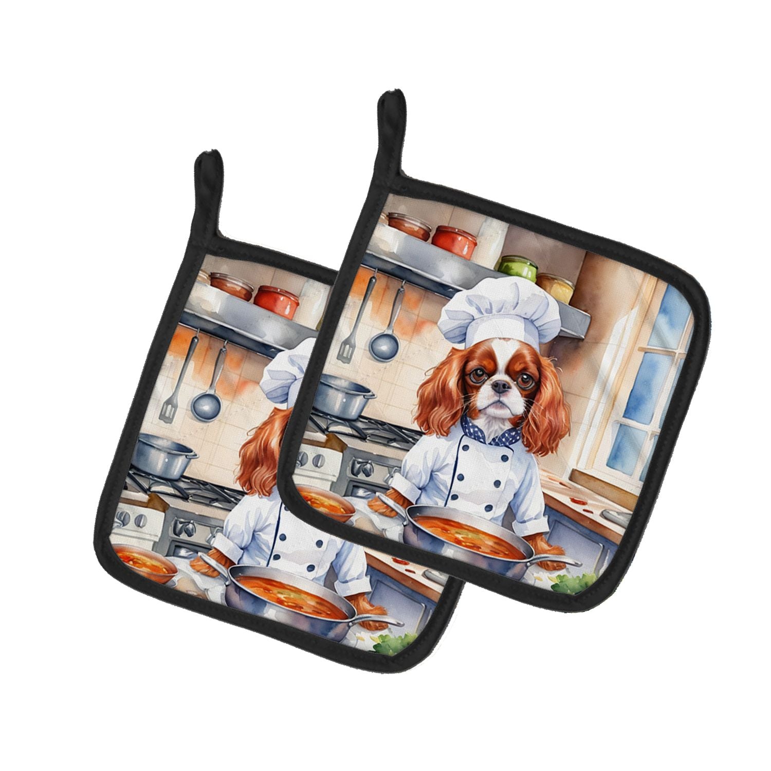 Cavalier Spaniel The Chef Pair of Pot Holders Kitchen Heat Resistant Pot Holders Sets Oven Hot Pads for Cooking Baking BBQ, 7 1/