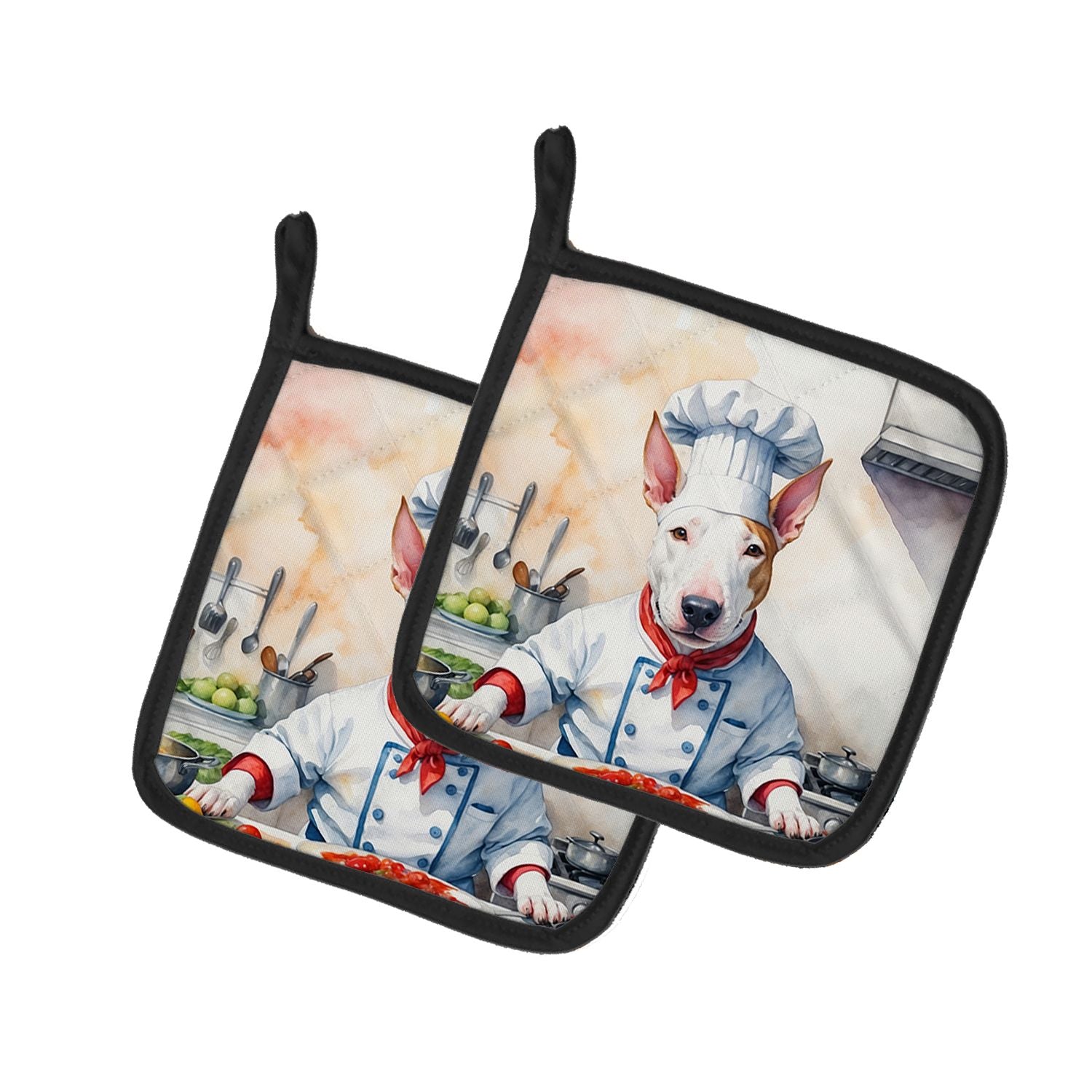 NEW Bull Terrier The Chef Pair of Pot Holders Kitchen Heat Resistant Pot Holders Sets Oven Hot Pads for Cooking Baking BBQ, 7 1/