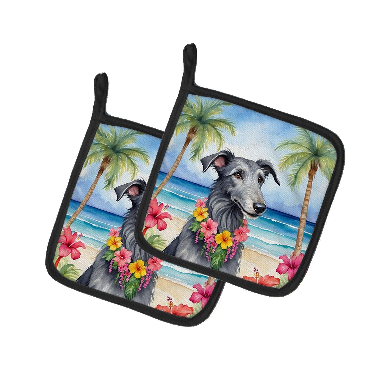 Scottish Deerhound Luau Pair of Pot Holders Kitchen Heat Resistant Pot Holders Sets Oven Hot Pads for Cooking Baking BBQ, 7 1/2 