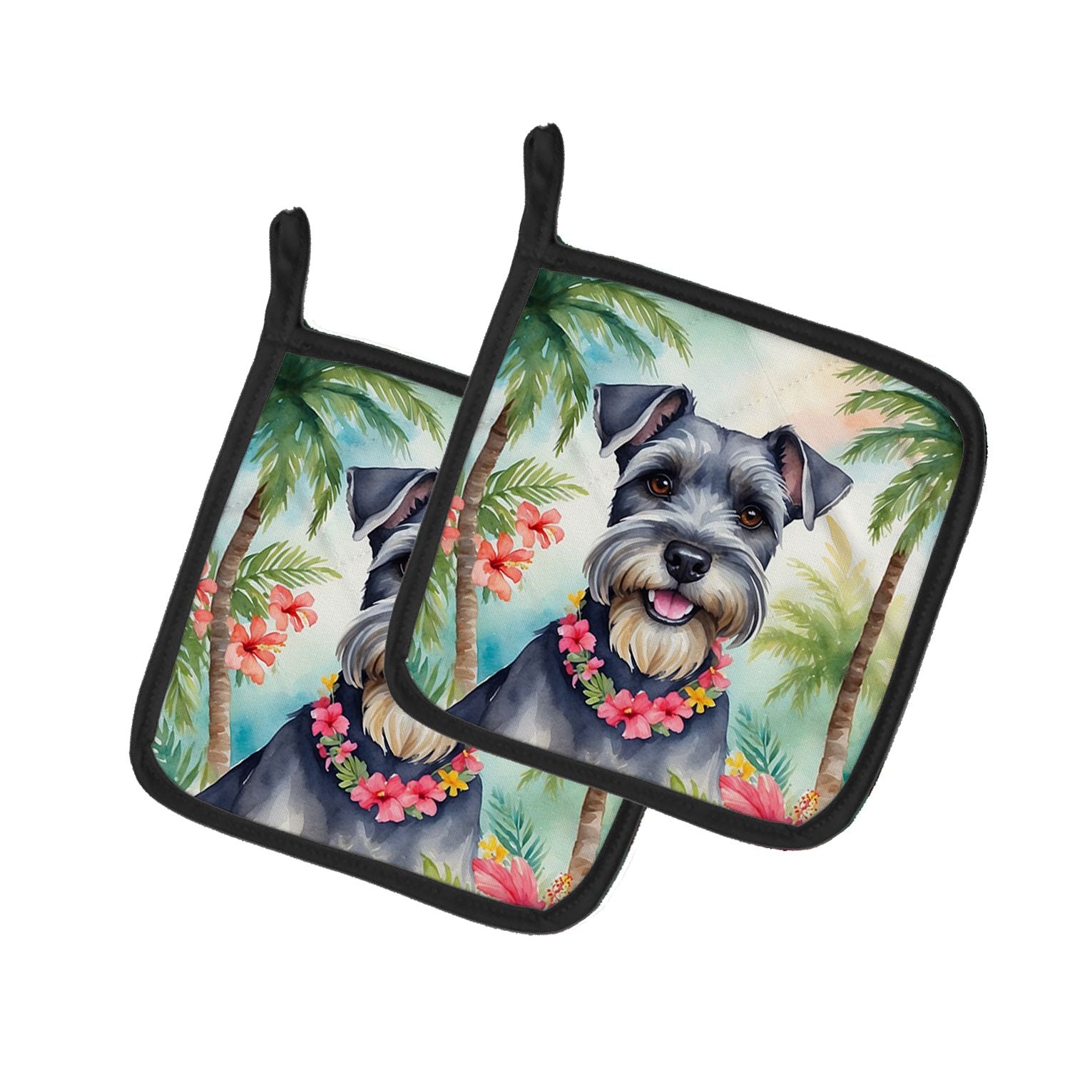 Schnauzer Luau Pair of Pot Holders Kitchen Heat Resistant Pot Holders Sets Oven Hot Pads for Cooking Baking BBQ, 7 1/2 x 7 1/2