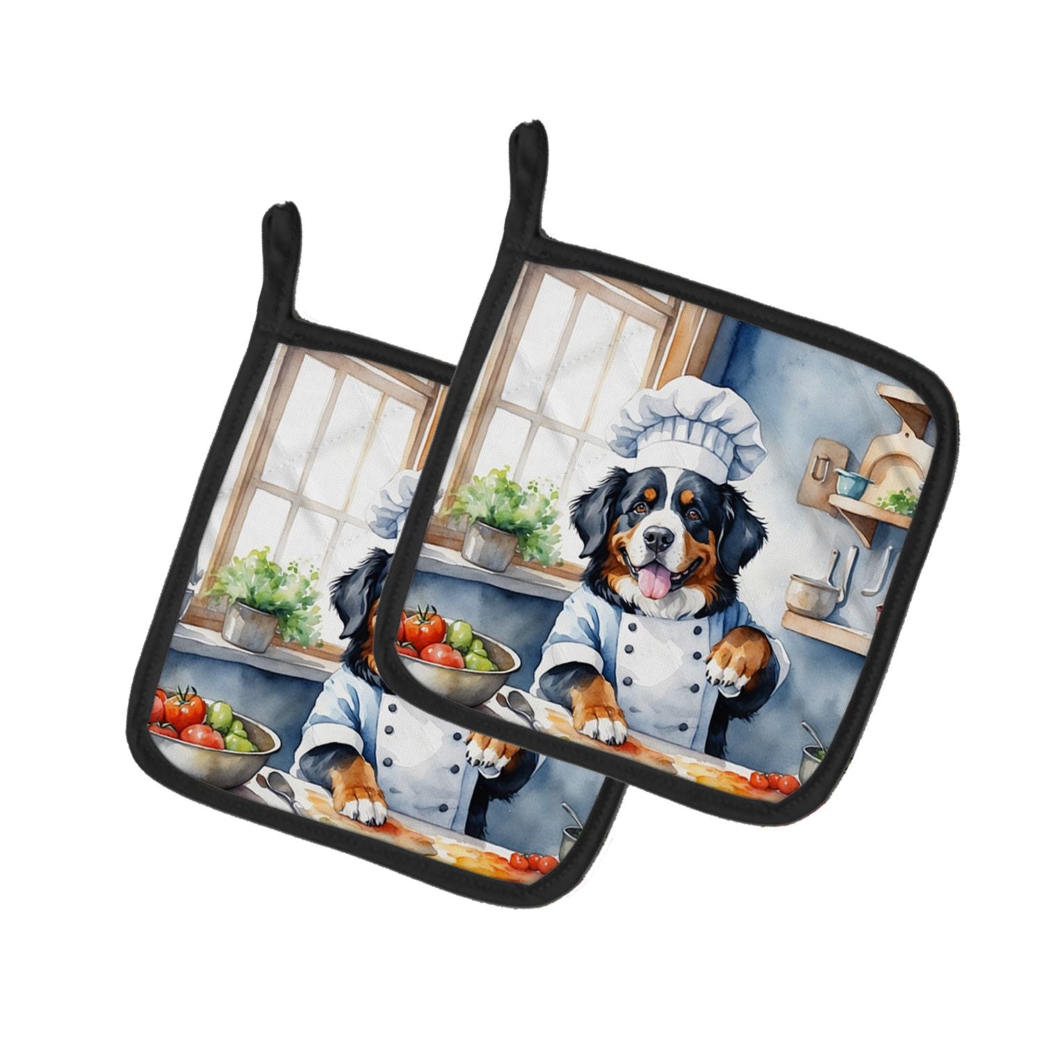 Bernese Mountain Dog The Chef Pair of Pot Holders Kitchen Heat Resistant Pot Holders Sets Oven Hot Pads for Cooking Baking BBQ, 