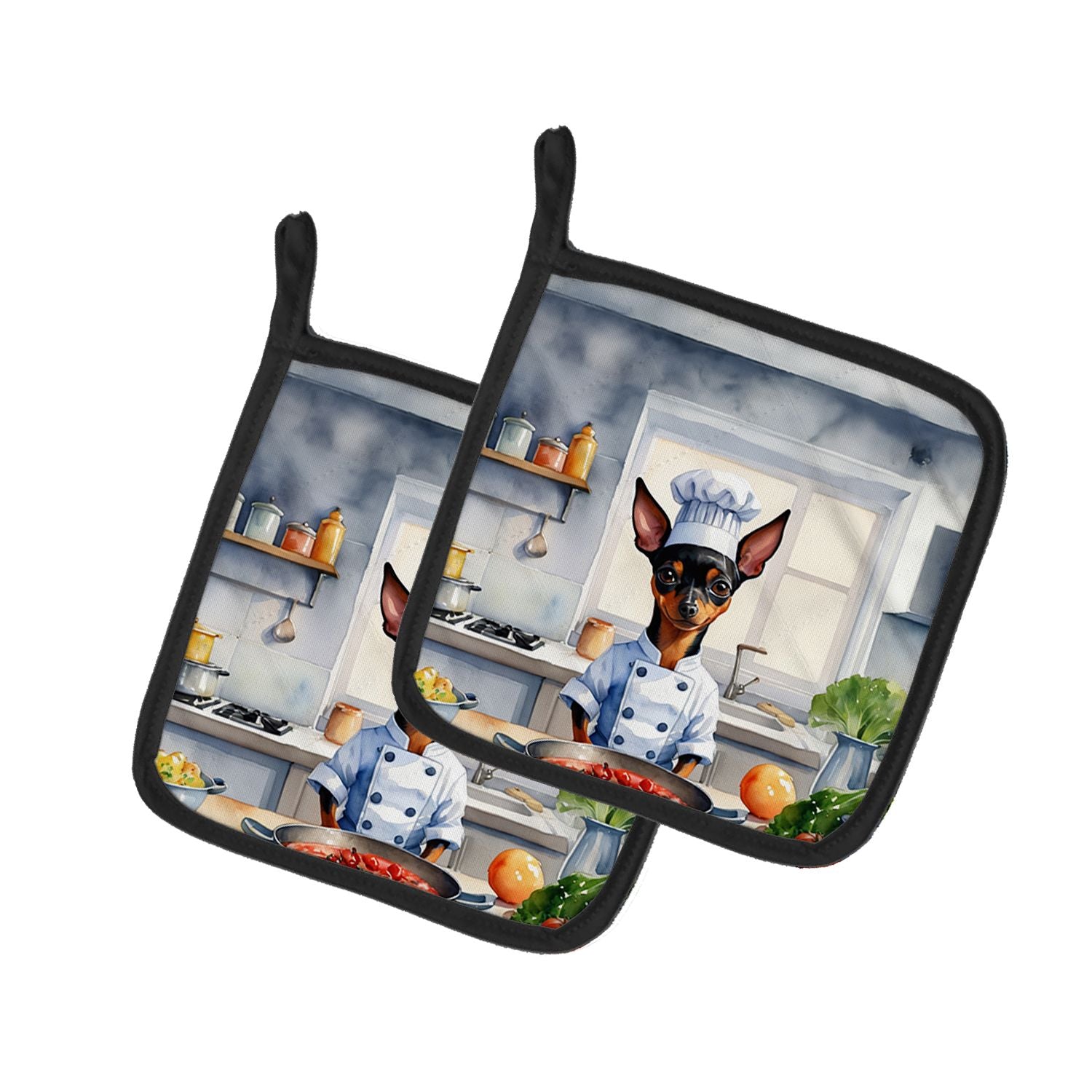Miniature Pinscher The Chef Pair of Pot Holders Kitchen Heat Resistant Pot Holders Sets Oven Hot Pads for Cooking Baking BBQ, 7 