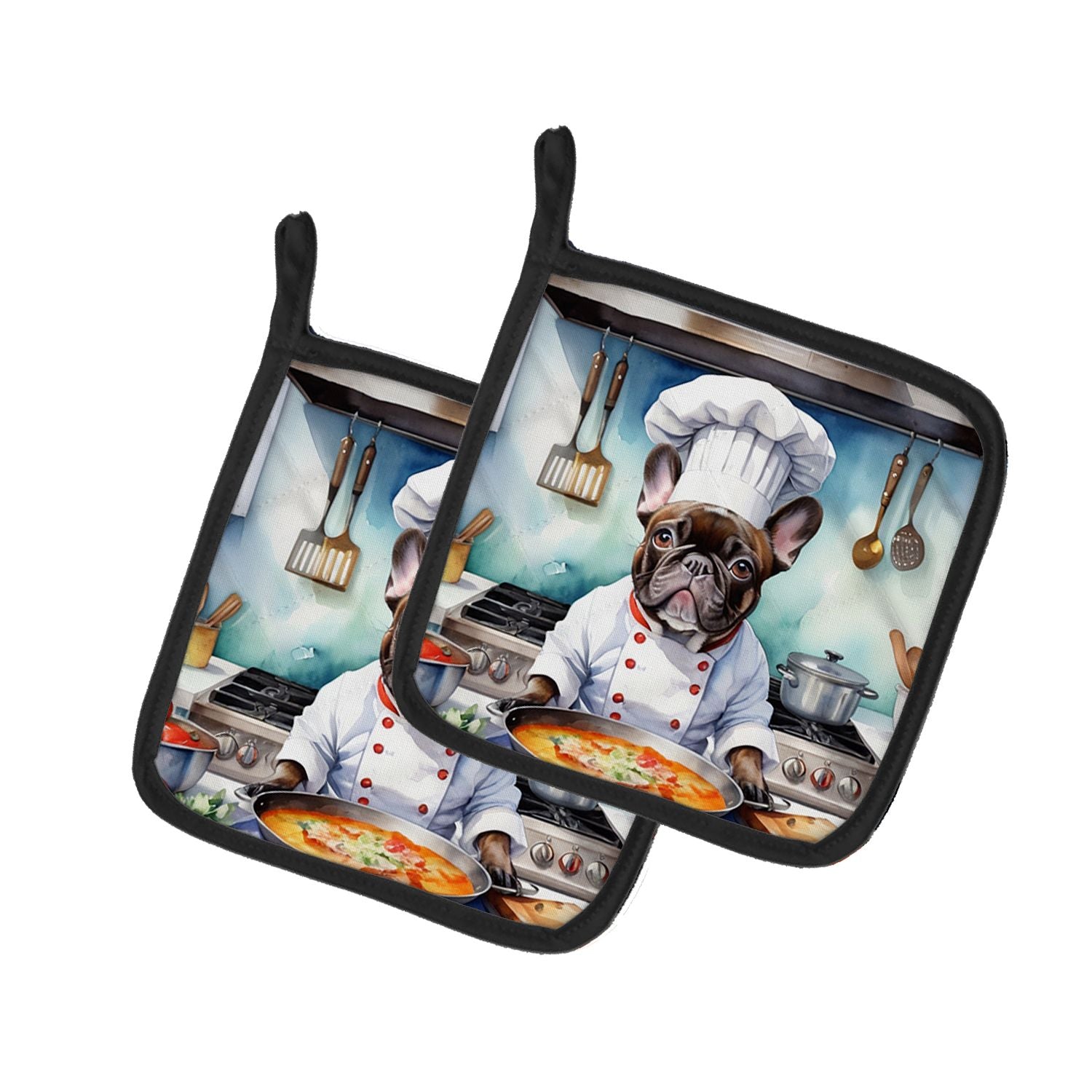 French Bulldog The Chef Pair of Pot Holders Kitchen Heat Resistant Pot Holders Sets Oven Hot Pads for Cooking Baking BBQ, 7 1/2 