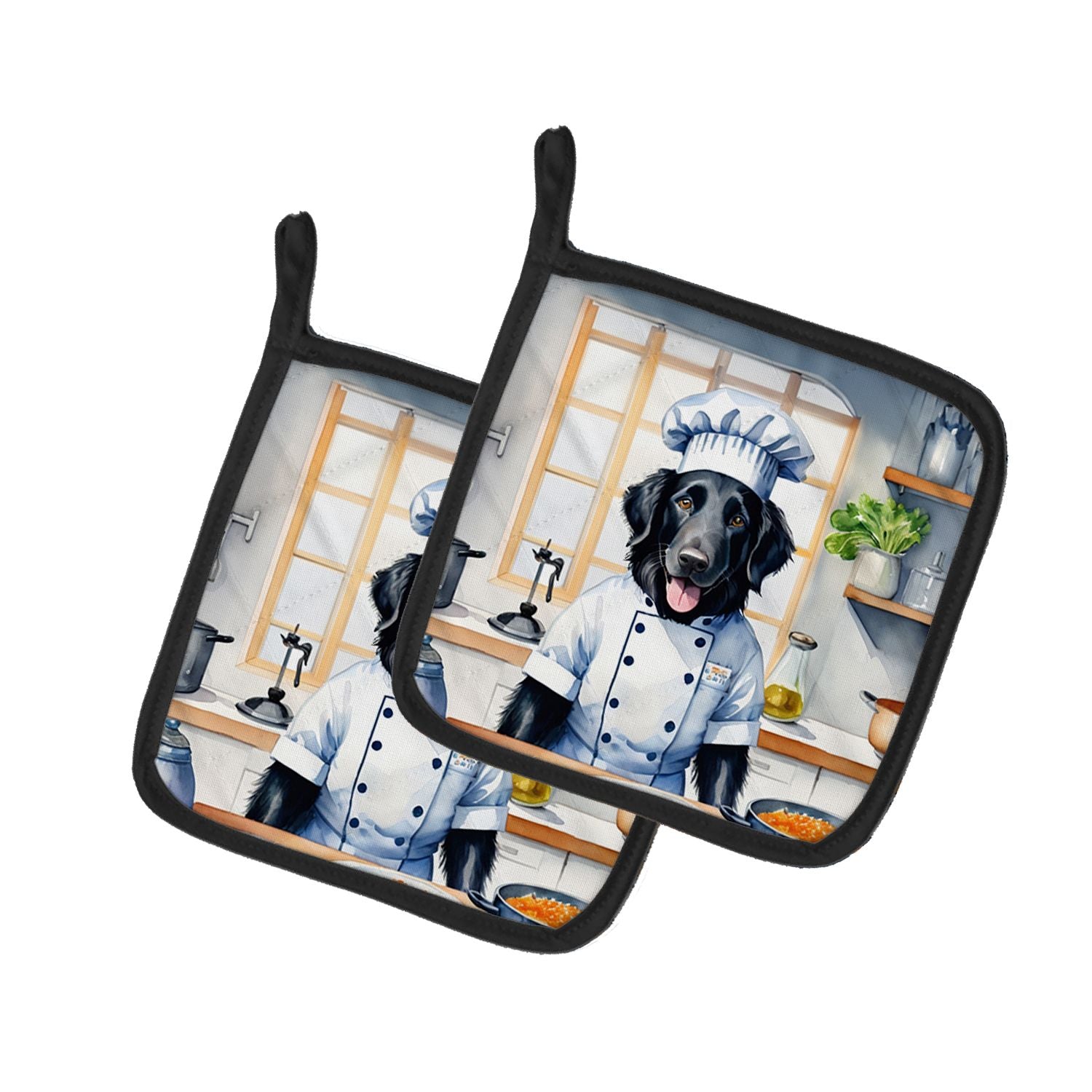 Flat-Coated Retriever The Chef Pair of Pot Holders Kitchen Heat Resistant Pot Holders Sets Oven Hot Pads for Cooking Baking BBQ,