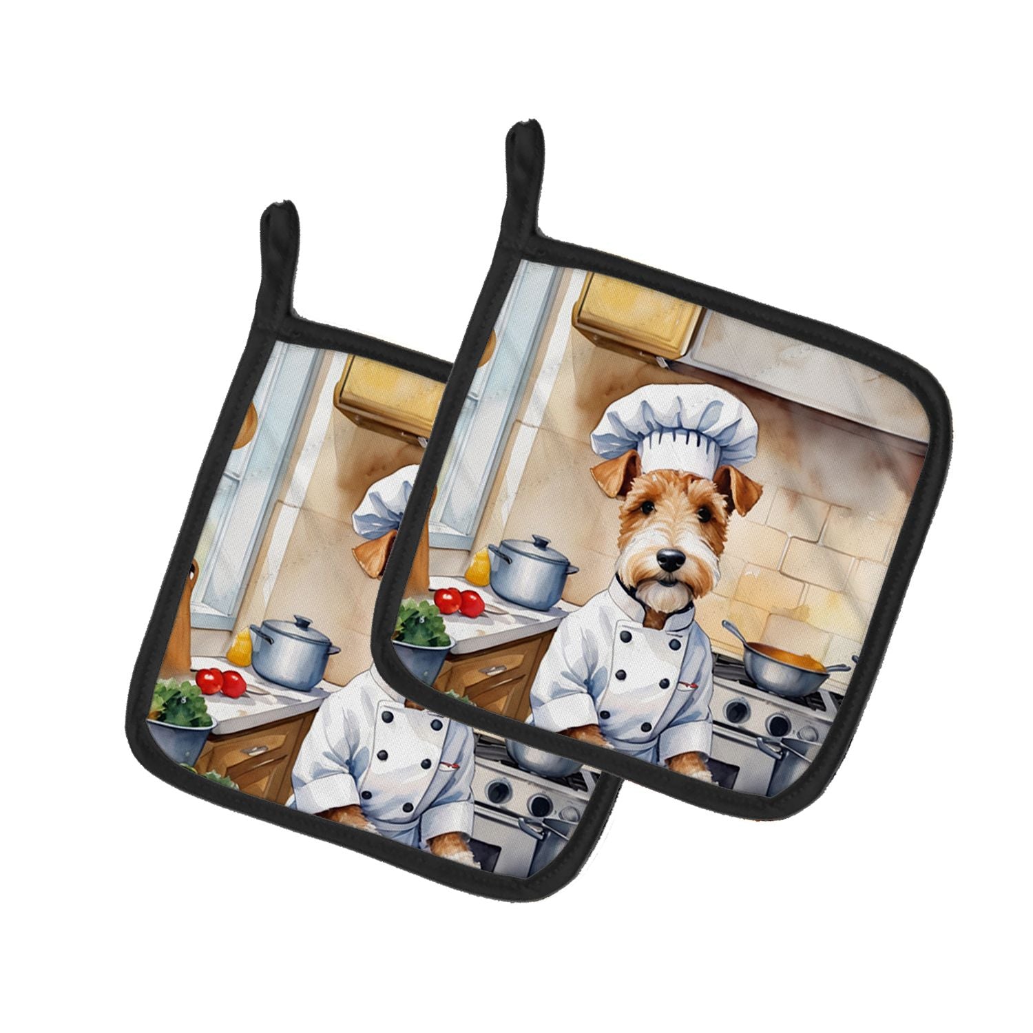 Fox Terrier The Chef Pair of Pot Holders Kitchen Heat Resistant Pot Holders Sets Oven Hot Pads for Cooking Baking BBQ, 7 1/2 x 7