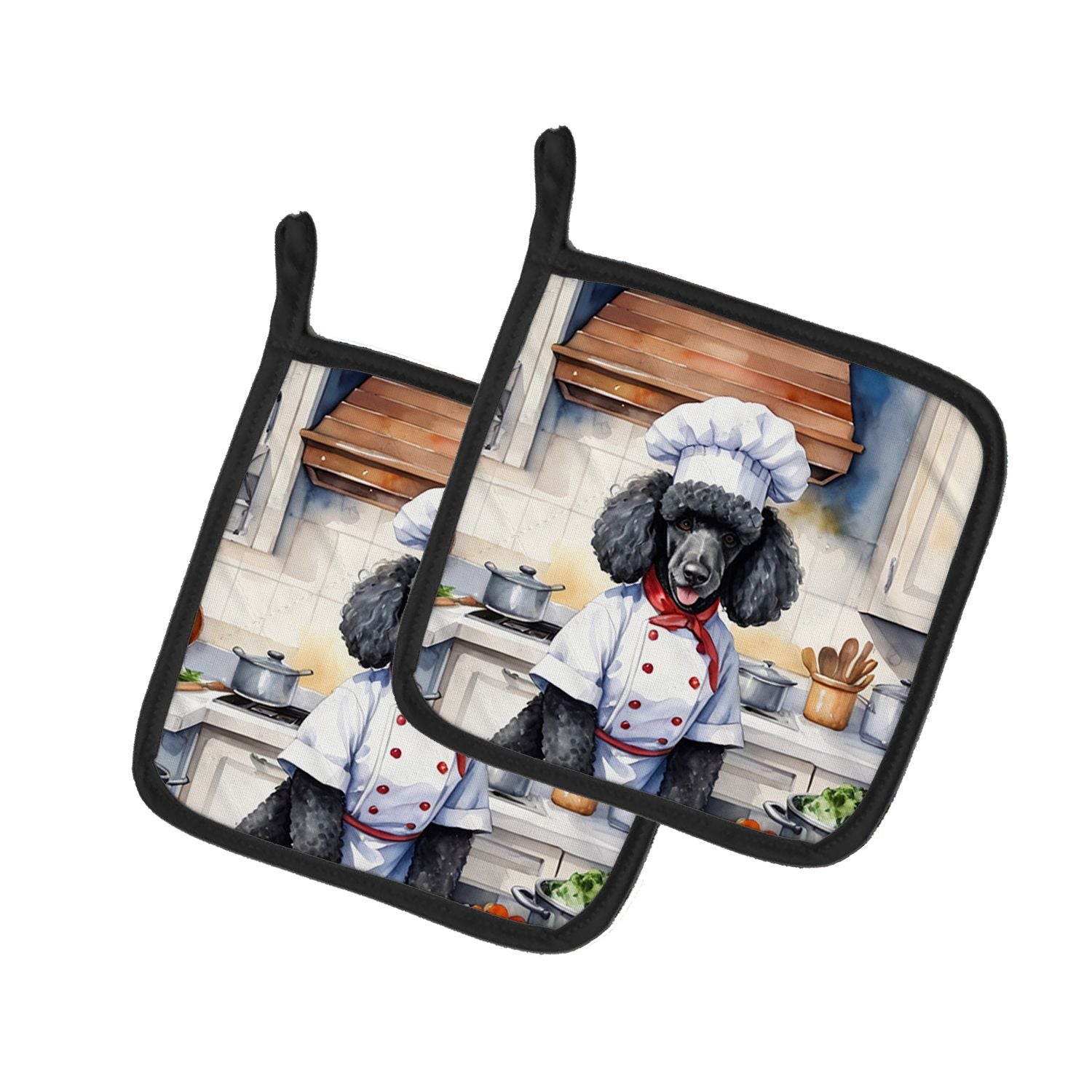 Black Poodle The Chef Pair of Pot Holders Kitchen Heat Resistant Pot Holders Sets Oven Hot Pads for Cooking Baking BBQ, 7 1/2 x 