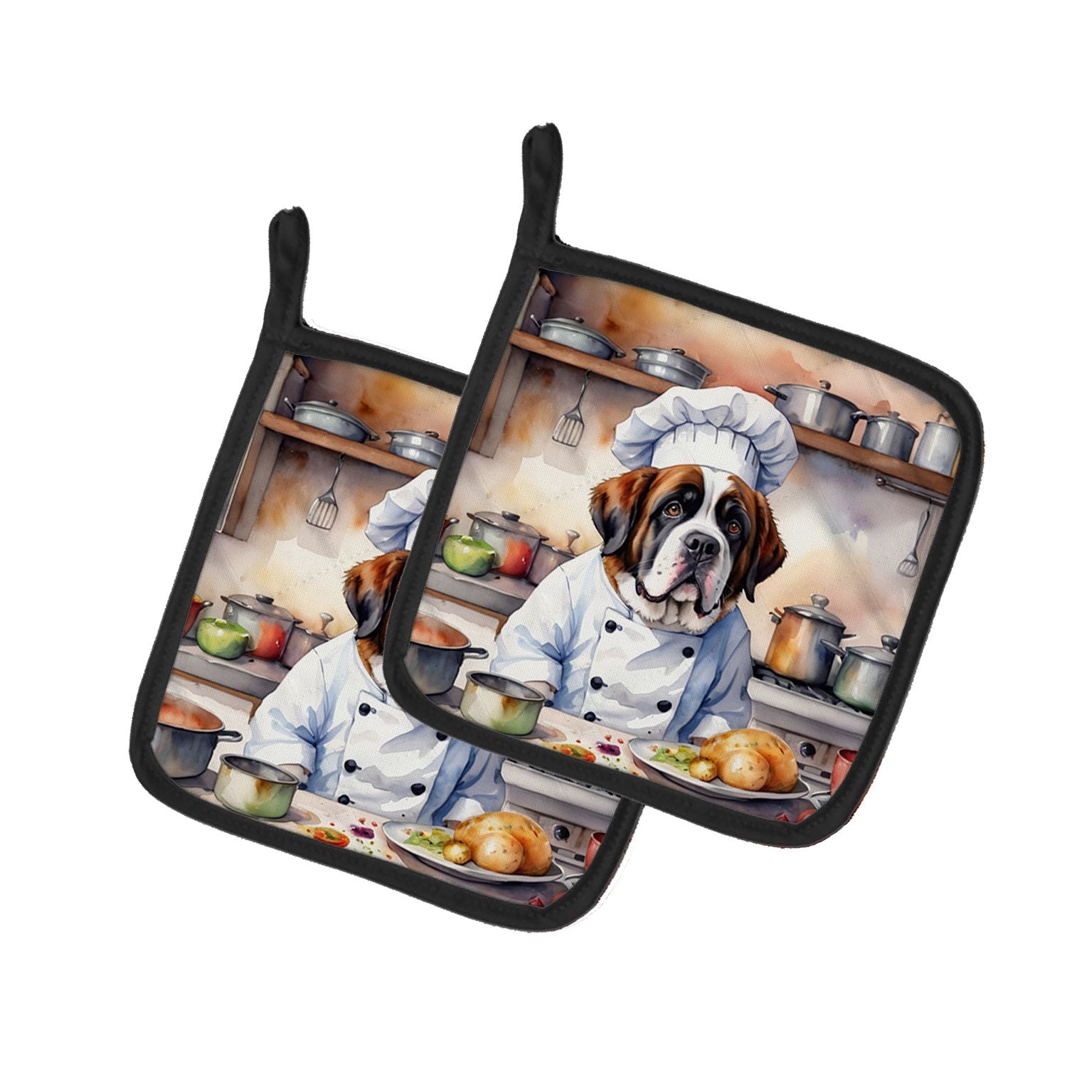 Saint Bernard The Chef Pair of Pot Holders Kitchen Heat Resistant Pot Holders Sets Oven Hot Pads for Cooking Baking BBQ, 7 1/2 x