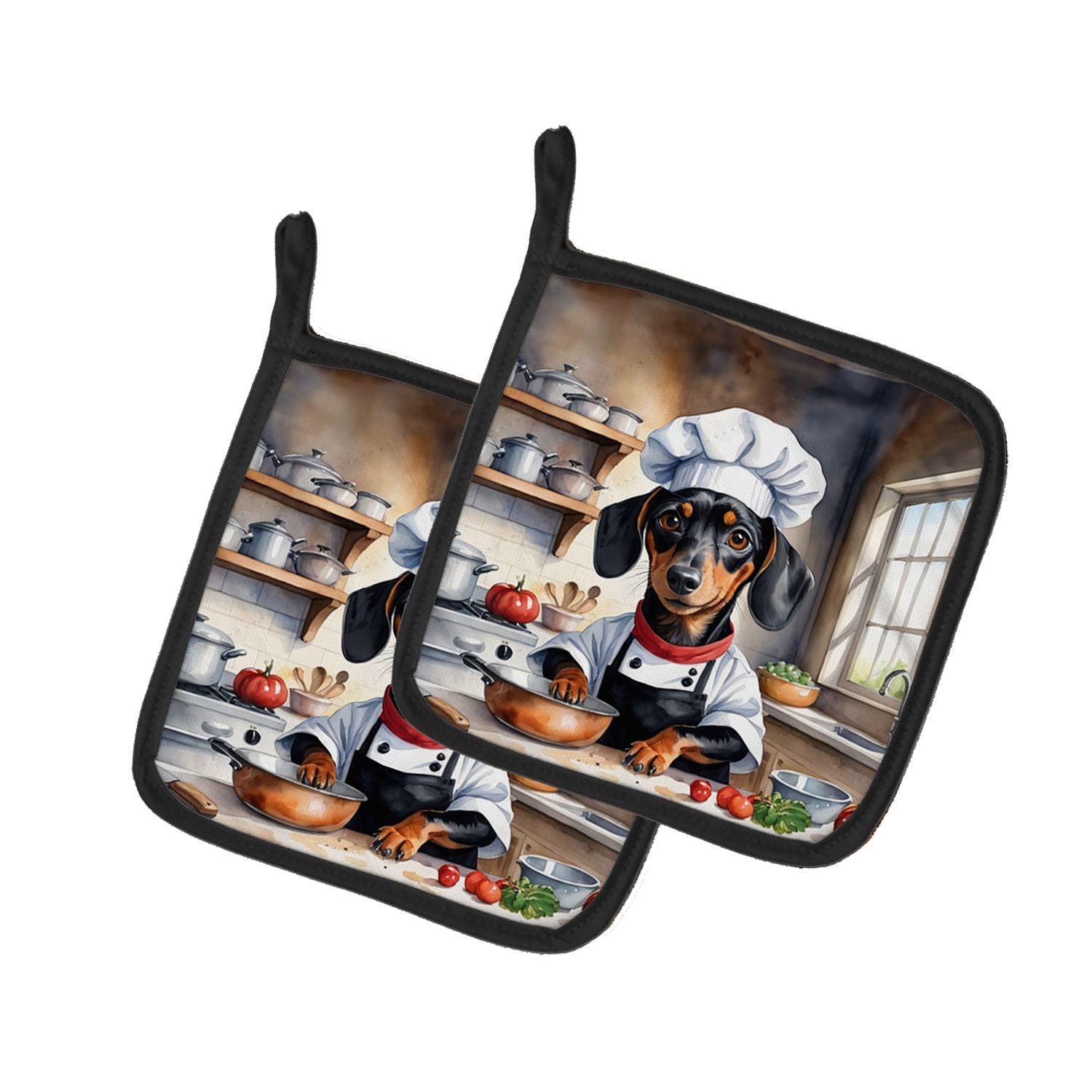 Dachshund The Chef Pair of Pot Holders Kitchen Heat Resistant Pot Holders Sets Oven Hot Pads for Cooking Baking BBQ, 7 1/2 x 7 1