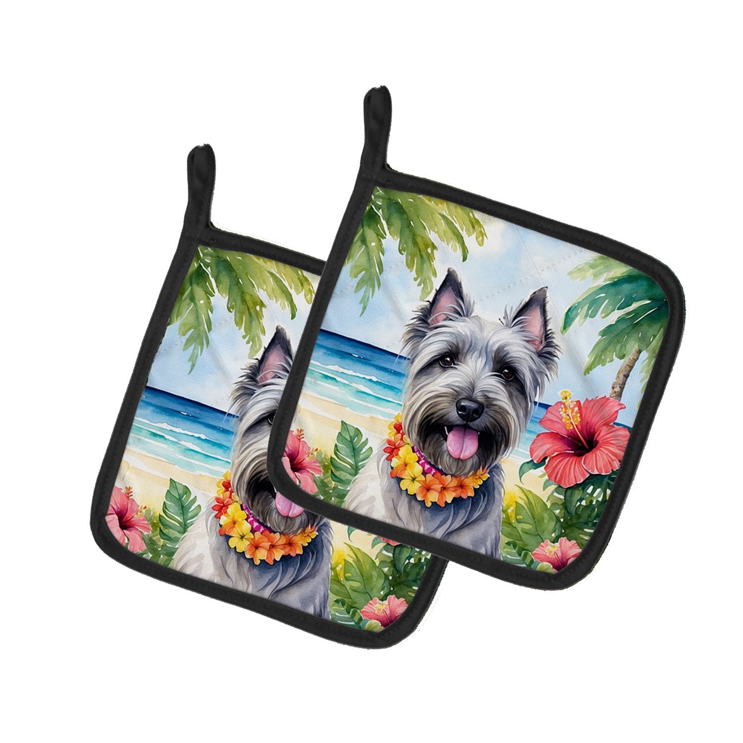 Skye Terrier Luau Pair of Pot Holders Kitchen Heat Resistant Pot Holders Sets Oven Hot Pads for Cooking Baking BBQ, 7 1/2 x 7 1/