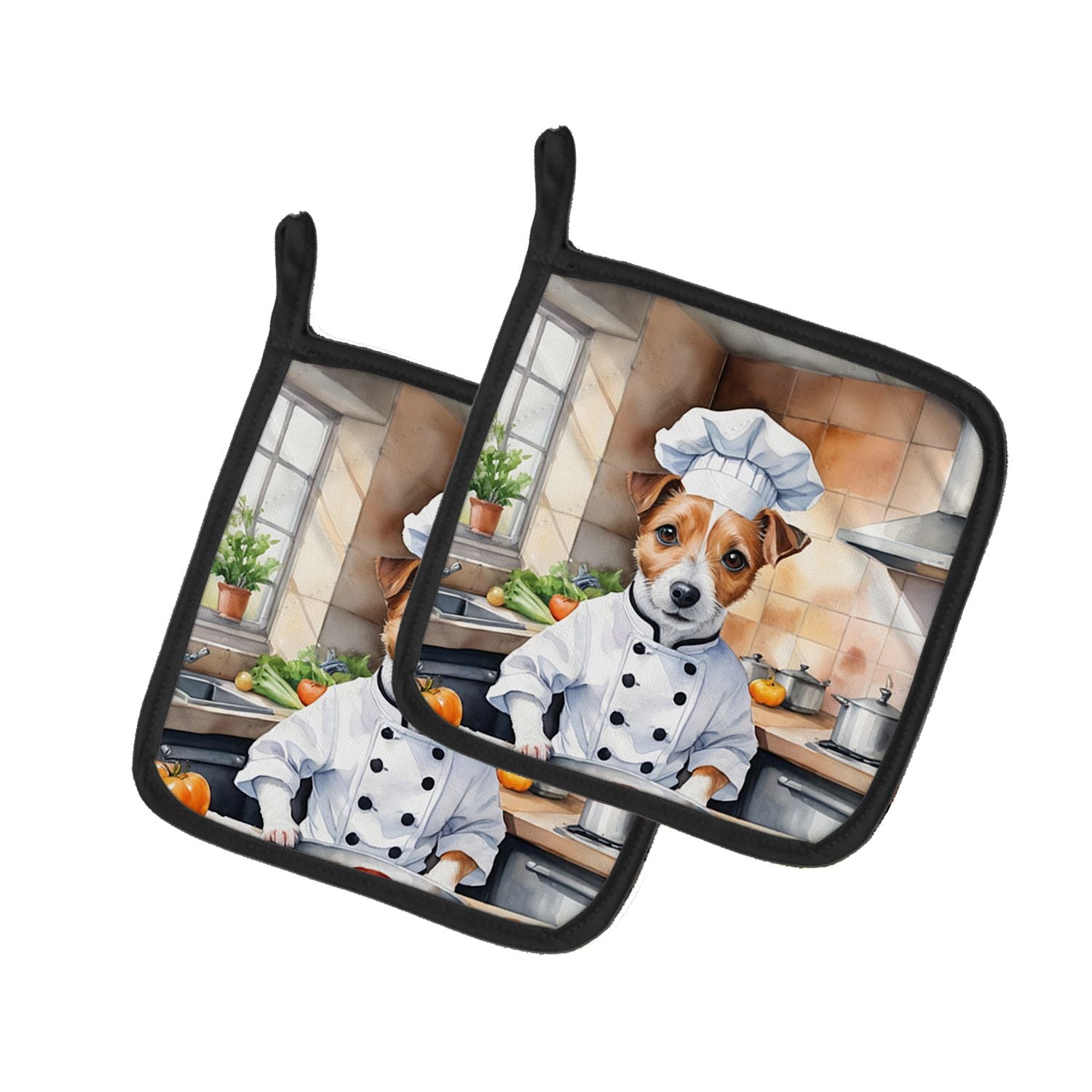 Jack Russell Terrier The Chef Pair of Pot Holders Kitchen Heat Resistant Pot Holders Sets Oven Hot Pads for Cooking Baking BBQ, 