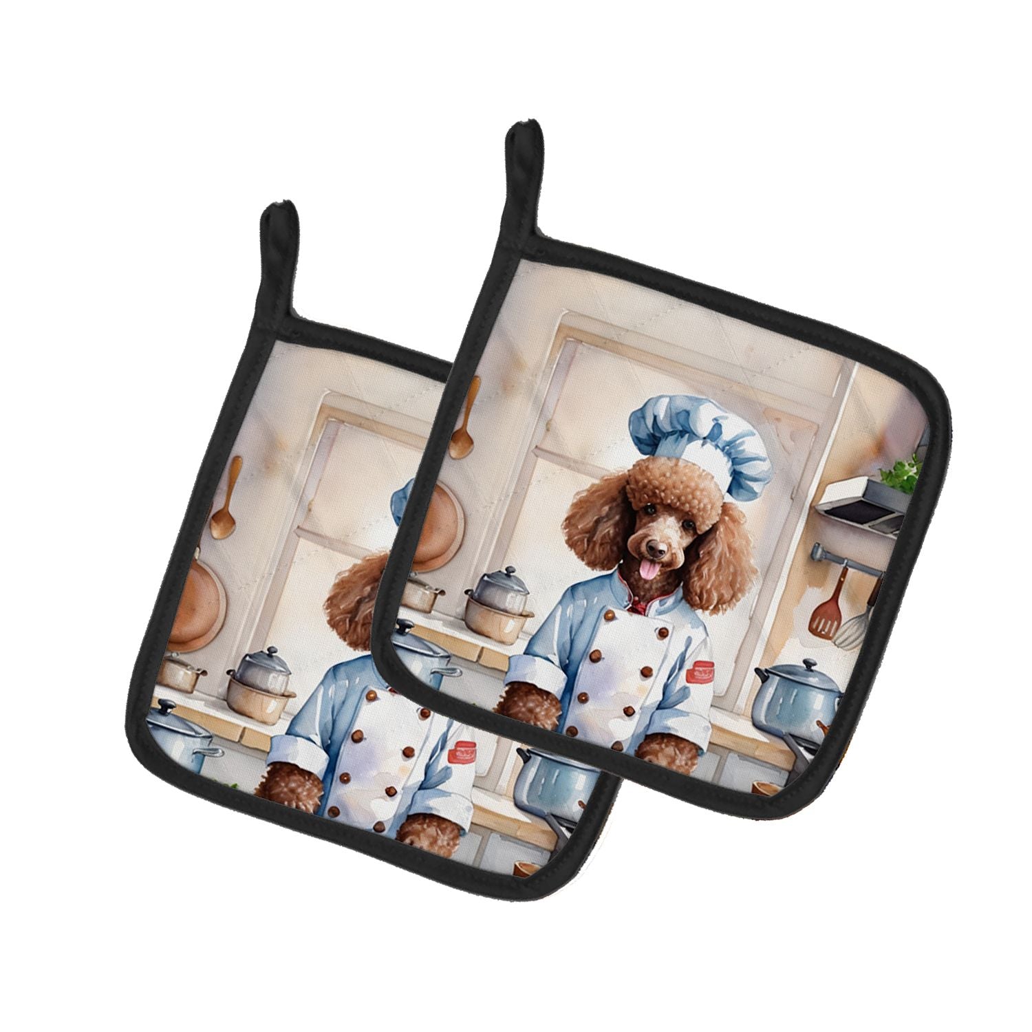 Chocolate Poodle The Chef Pair of Pot Holders Kitchen Heat Resistant Pot Holders Sets Oven Hot Pads for Cooking Baking BBQ, 7 1/