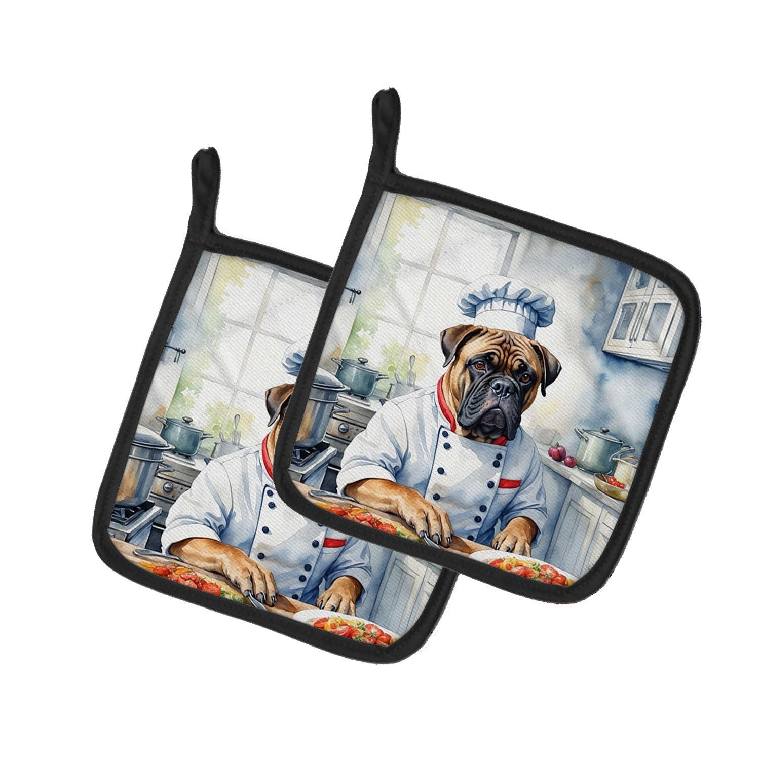 Bullmastiff The Chef Pair of Pot Holders Kitchen Heat Resistant Pot Holders Sets Oven Hot Pads for Cooking Baking BBQ, 7 1/2 x 7