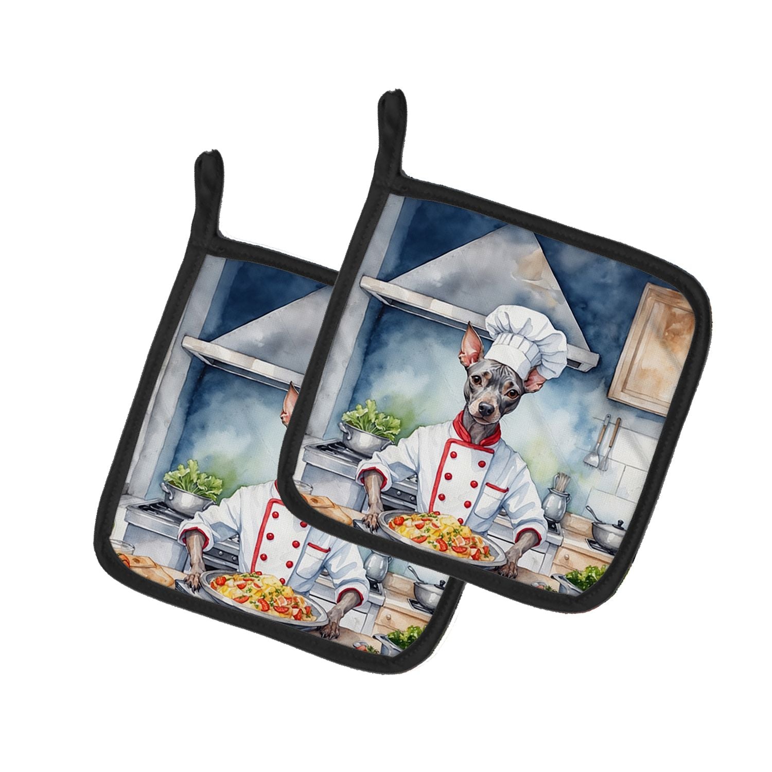 American Hairless Terrier The Chef Pair of Pot Holders Kitchen Heat Resistant Pot Holders Sets Oven Hot Pads for Cooking Baking 