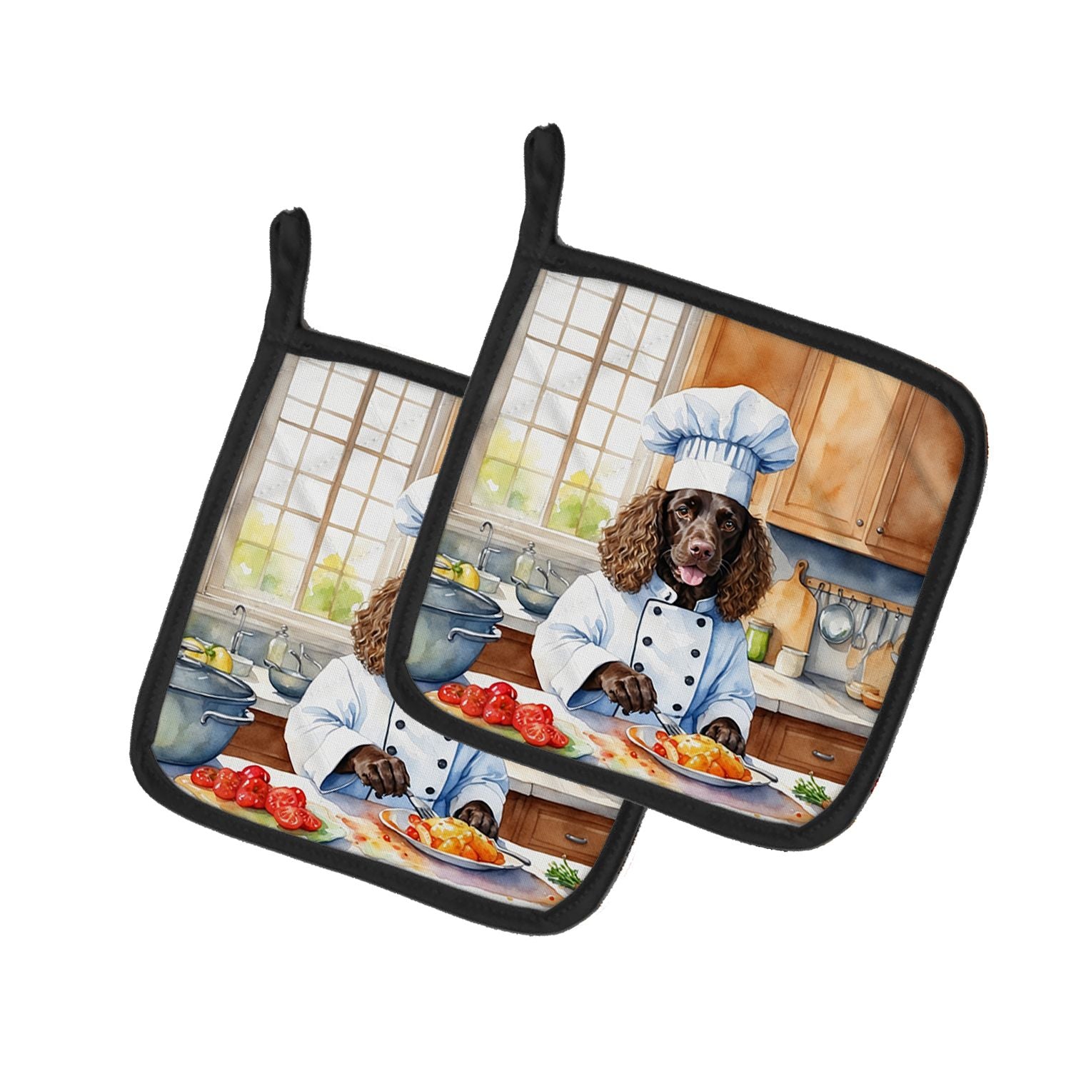 American Water Spaniel The Chef Pair of Pot Holders Kitchen Heat Resistant Pot Holders Sets Oven Hot Pads for Cooking Baking BBQ