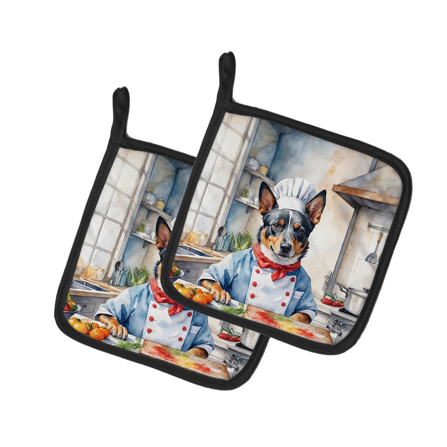 Australian Cattle Dog The Chef Pair of Pot Holders Kitchen Heat Resistant Pot Holders Sets Oven Hot Pads for Cooking Baking BBQ,