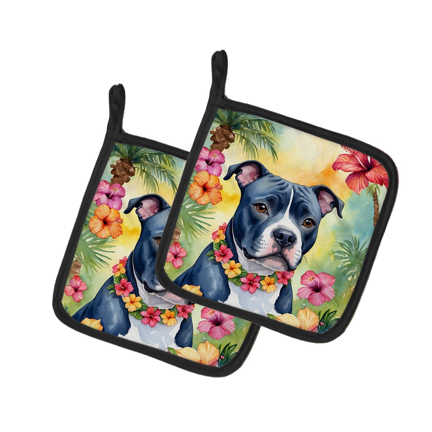NEW Staffordshire Bull Terrier Luau Pair of Pot Holders Kitchen Heat Resistant Pot Holders Sets Oven Hot Pads for Cooking Baking