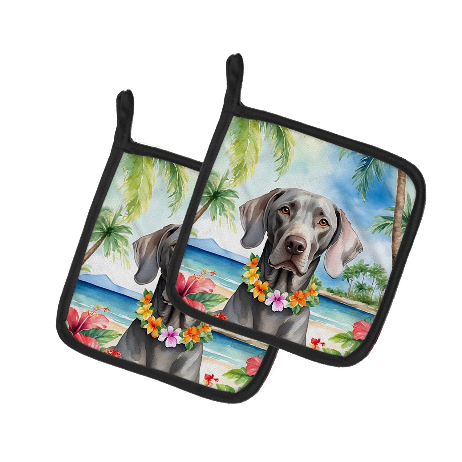 Weimaraner Luau Pair of Pot Holders Kitchen Heat Resistant Pot Holders Sets Oven Hot Pads for Cooking Baking BBQ, 7 1/2 x 7 1/2