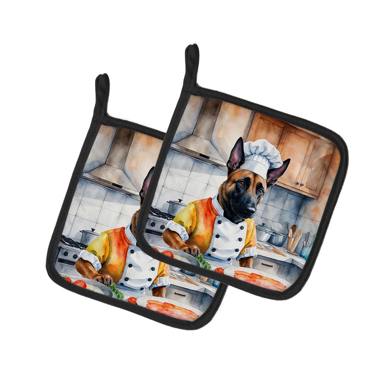 Belgian Malinois The Chef Pair of Pot Holders Kitchen Heat Resistant Pot Holders Sets Oven Hot Pads for Cooking Baking BBQ, 7 1/