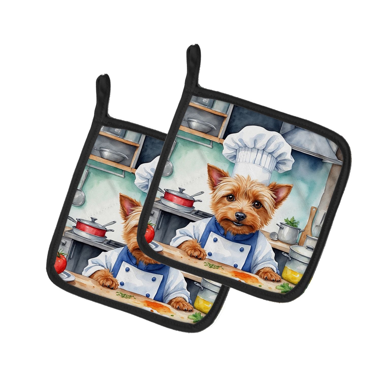 Australian Terrier The Chef Pair of Pot Holders Kitchen Heat Resistant Pot Holders Sets Oven Hot Pads for Cooking Baking BBQ, 7 