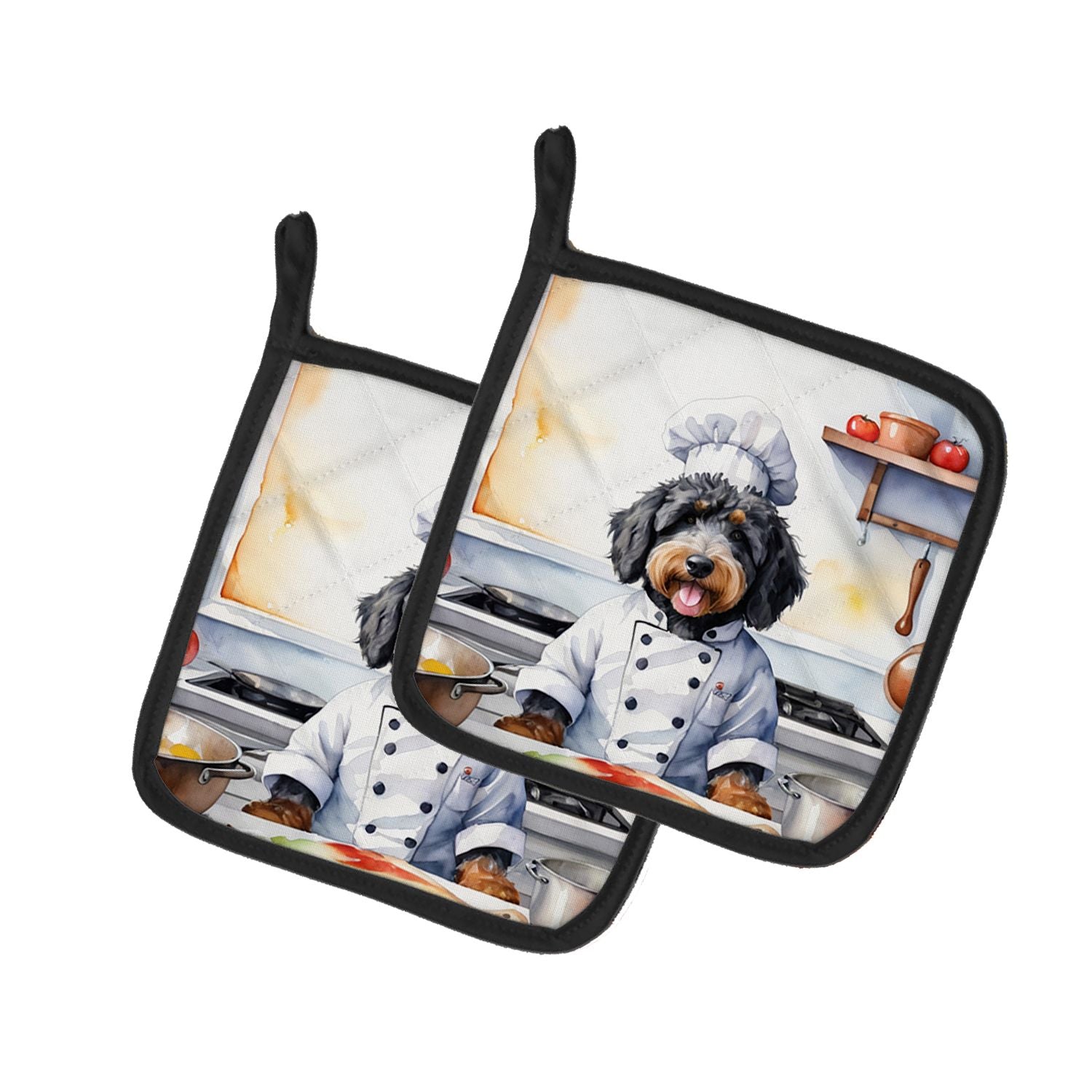Bernedoodle The Chef Pair of Pot Holders Kitchen Heat Resistant Pot Holders Sets Oven Hot Pads for Cooking Baking BBQ, 7 1/2 x 7