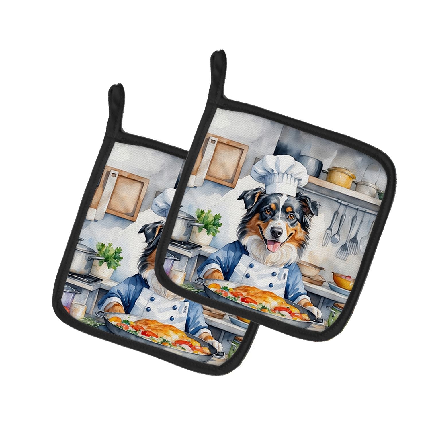 Australian Shepherd The Chef Pair of Pot Holders Kitchen Heat Resistant Pot Holders Sets Oven Hot Pads for Cooking Baking BBQ, 7