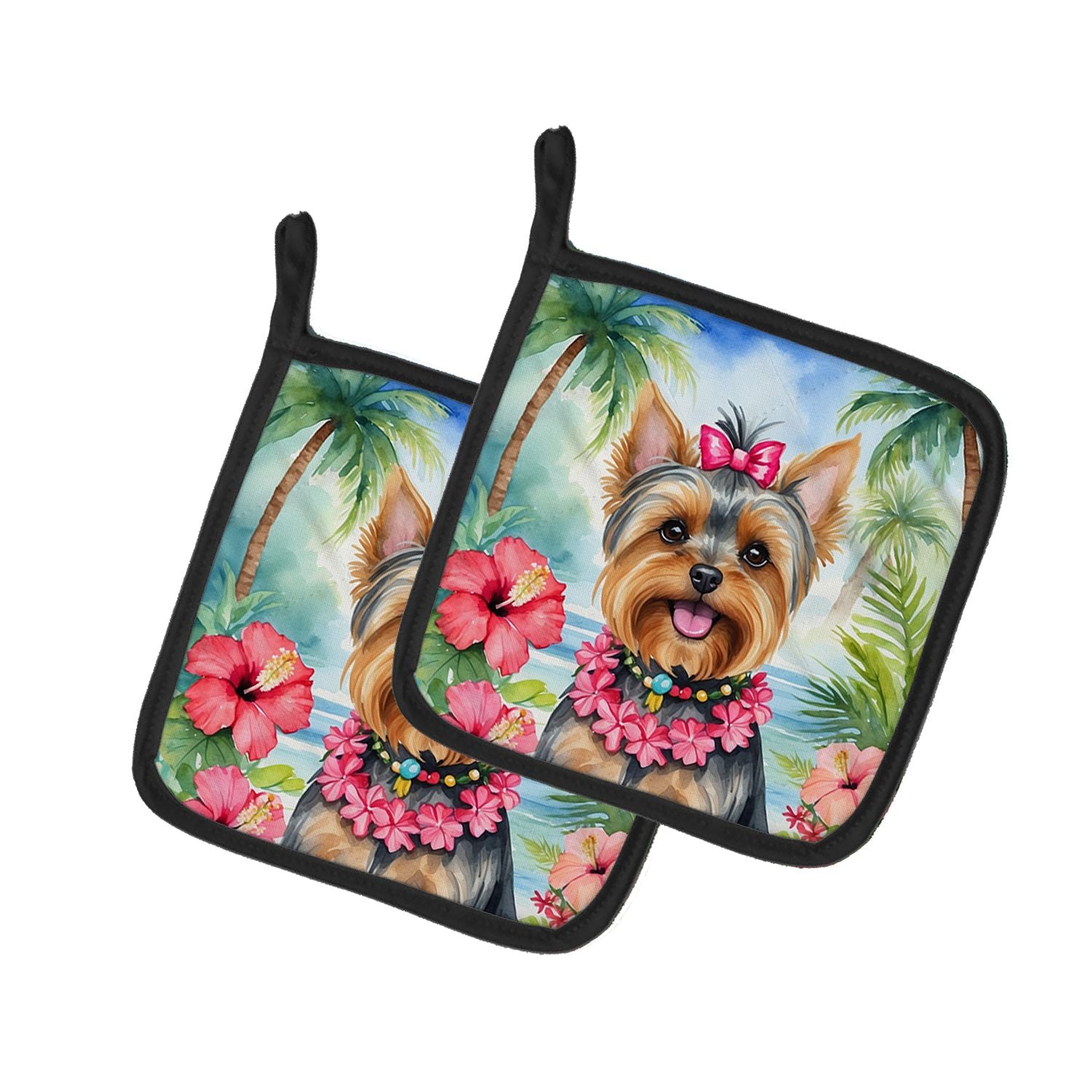 Yorkshire Terrier Luau Pair of Pot Holders Kitchen Heat Resistant Pot Holders Sets Oven Hot Pads for Cooking Baking BBQ, 7 1/2 x