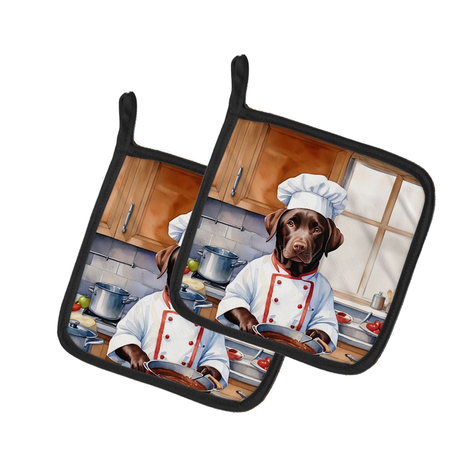 Chocolate Labrador Retriever The Chef Pair of Pot Holders Kitchen Heat Resistant Pot Holders Sets Oven Hot Pads for Cooking Baki