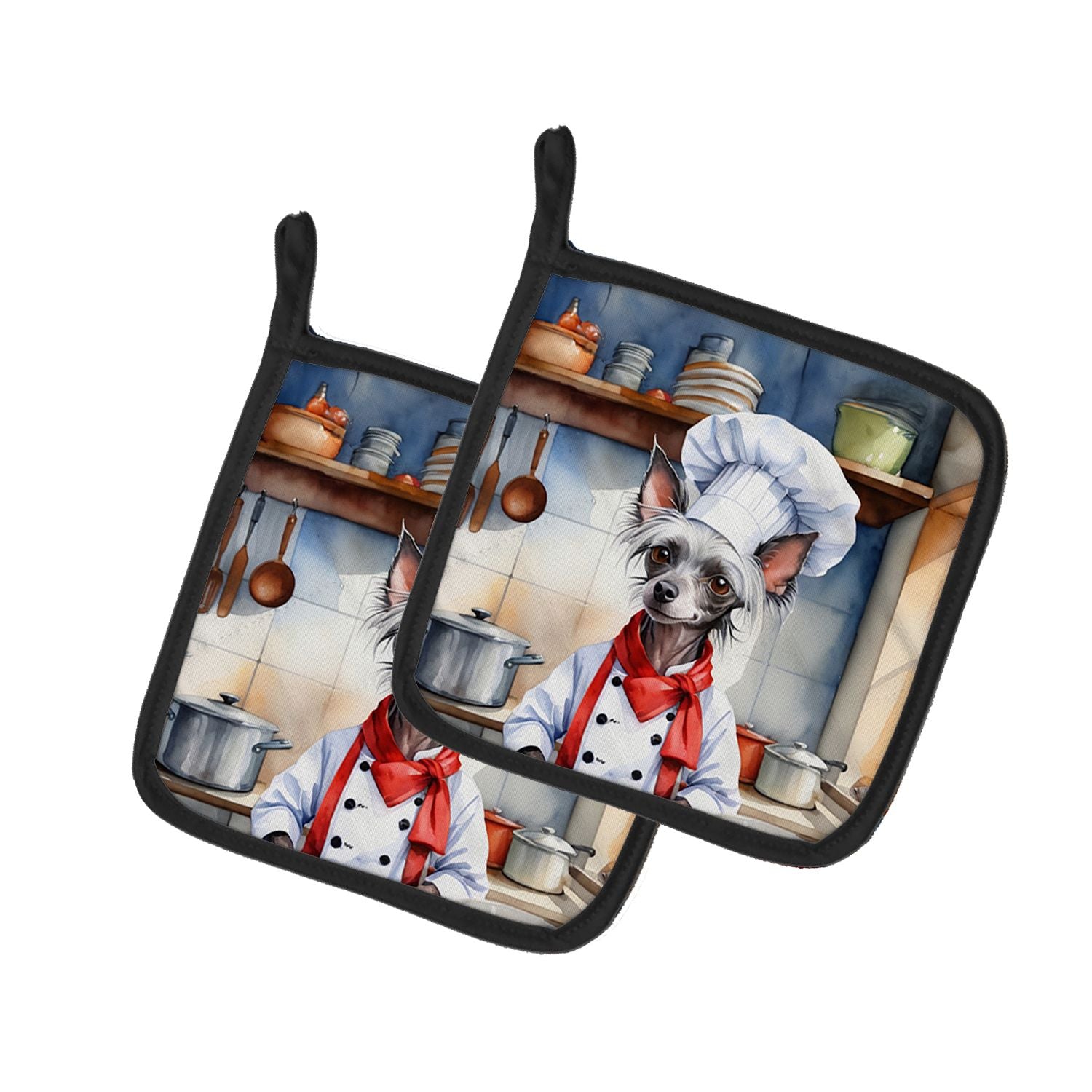Chinese Crested The Chef Pair of Pot Holders Kitchen Heat Resistant Pot Holders Sets Oven Hot Pads for Cooking Baking BBQ, 7 1/2