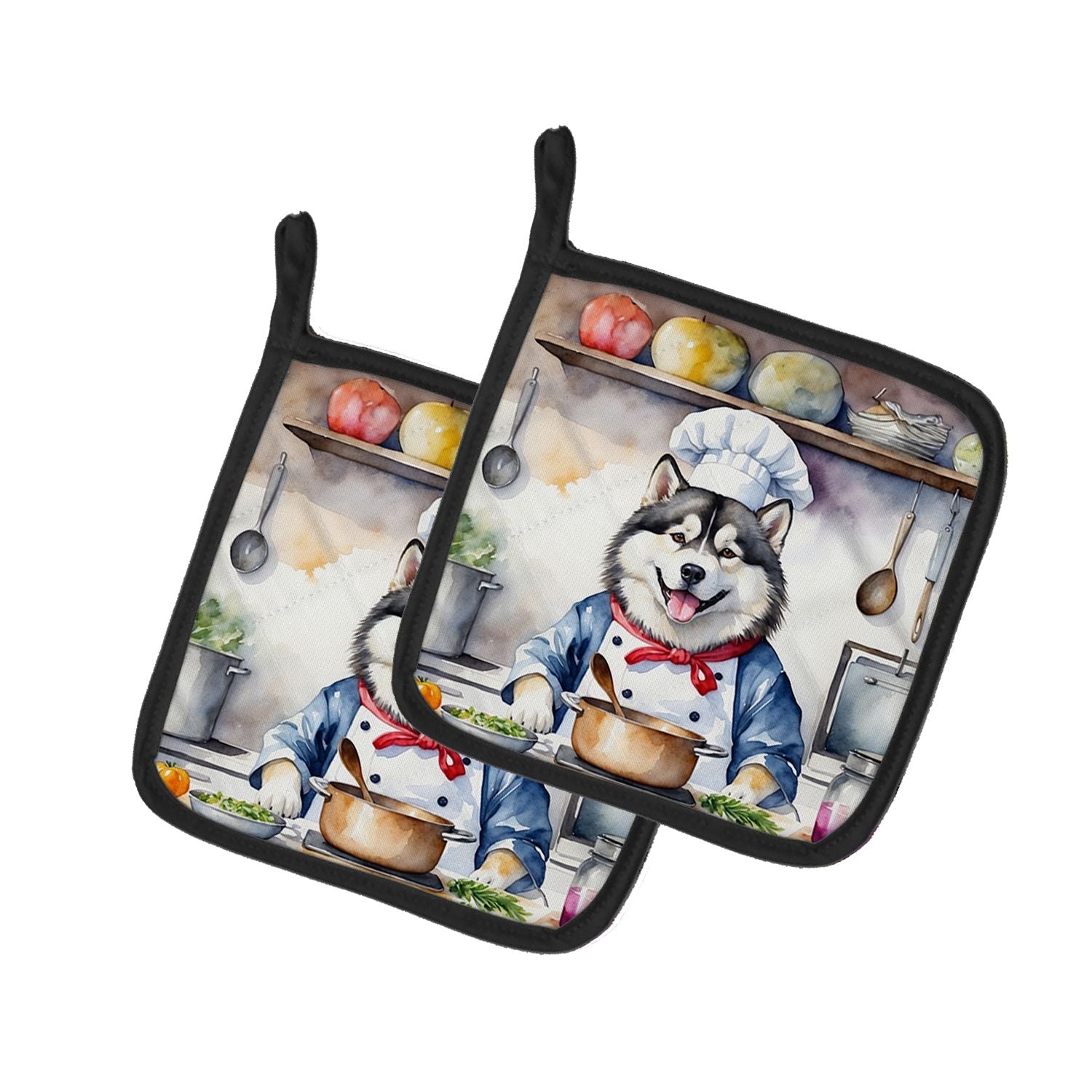 Alaskan Malamute The Chef Pair of Pot Holders Kitchen Heat Resistant Pot Holders Sets Oven Hot Pads for Cooking Baking BBQ, 7 1/