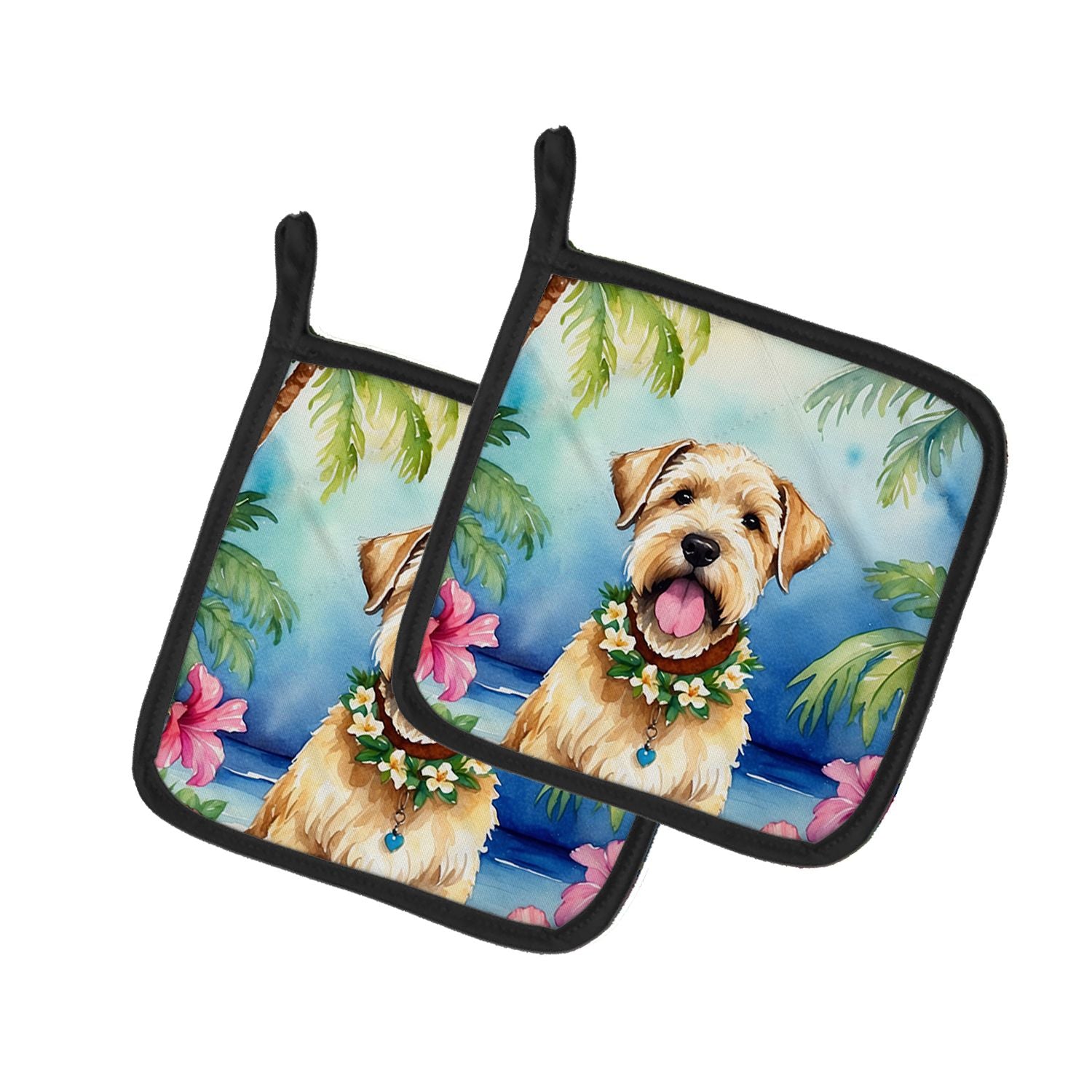 Wheaten Terrier Luau Pair of Pot Holders Kitchen Heat Resistant Pot Holders Sets Oven Hot Pads for Cooking Baking BBQ, 7 1/2 x 7